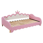 Twin Extending Daybed with LED Lights, Modern Upholstered Princess Daybed With Crown Headboard,Pink - Comfortable Living Decor
