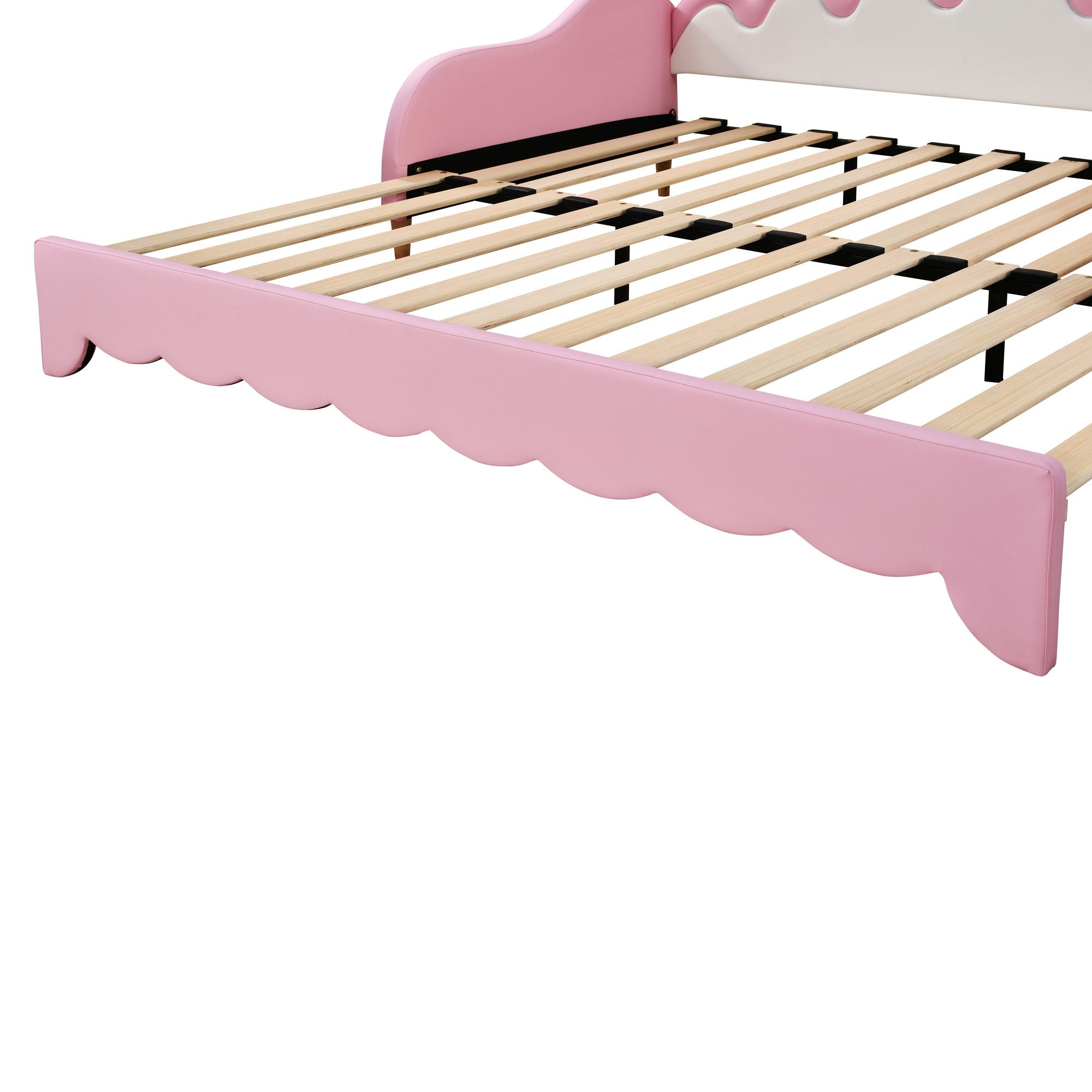 Twin Extending Daybed with LED Lights, Modern Upholstered Princess Daybed With Crown Headboard,Pink - Comfortable Living Decor