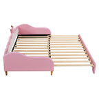 Twin Extending Daybed with LED Lights, Modern Upholstered Princess Daybed With Crown Headboard,Pink - Comfortable Living Decor