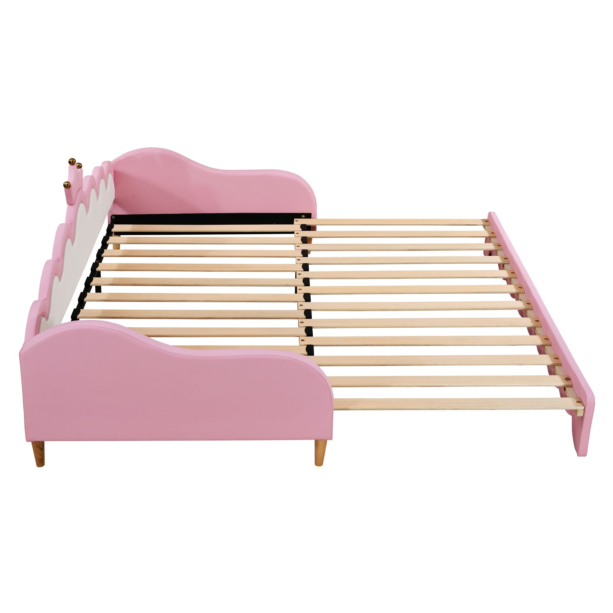 Twin Extending Daybed with LED Lights, Modern Upholstered Princess Daybed With Crown Headboard,Pink - Comfortable Living Decor