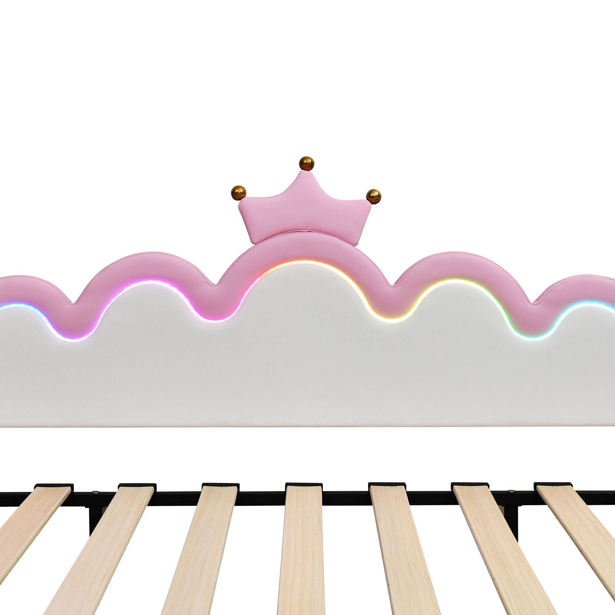 Twin Extending Daybed with LED Lights, Modern Upholstered Princess Daybed With Crown Headboard,Pink - Comfortable Living Decor