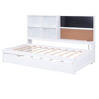 Twin Size Daybed with Storage Shelves, Blackboard, Cork board, USB Ports and Twin Size Trundle, White - Comfortable Living Decor