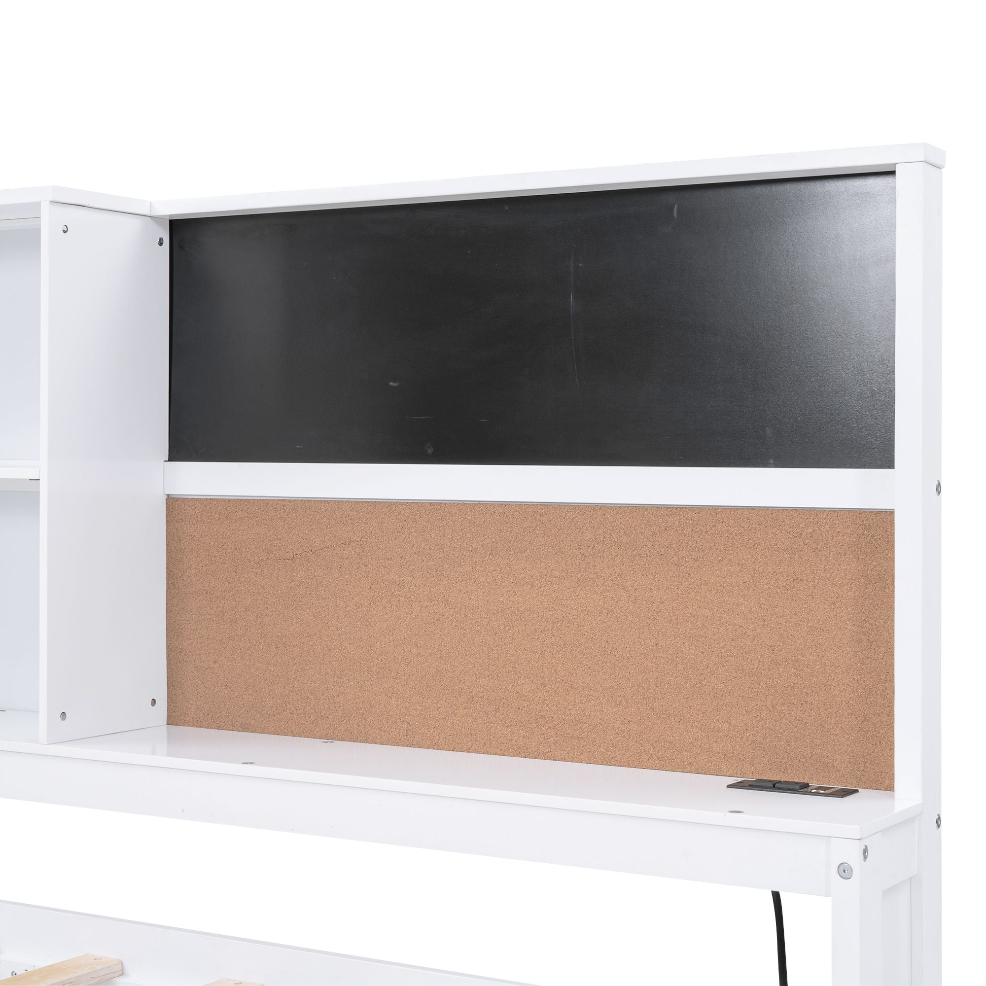 Twin Size Daybed with Storage Shelves, Blackboard, Cork board, USB Ports and Twin Size Trundle, White - Comfortable Living Decor