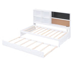 Twin Size Daybed with Storage Shelves, Blackboard, Cork board, USB Ports and Twin Size Trundle, White - Comfortable Living Decor