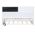 Twin Size Daybed with Storage Shelves, Blackboard, Cork board, USB Ports and Twin Size Trundle, White - Comfortable Living Decor