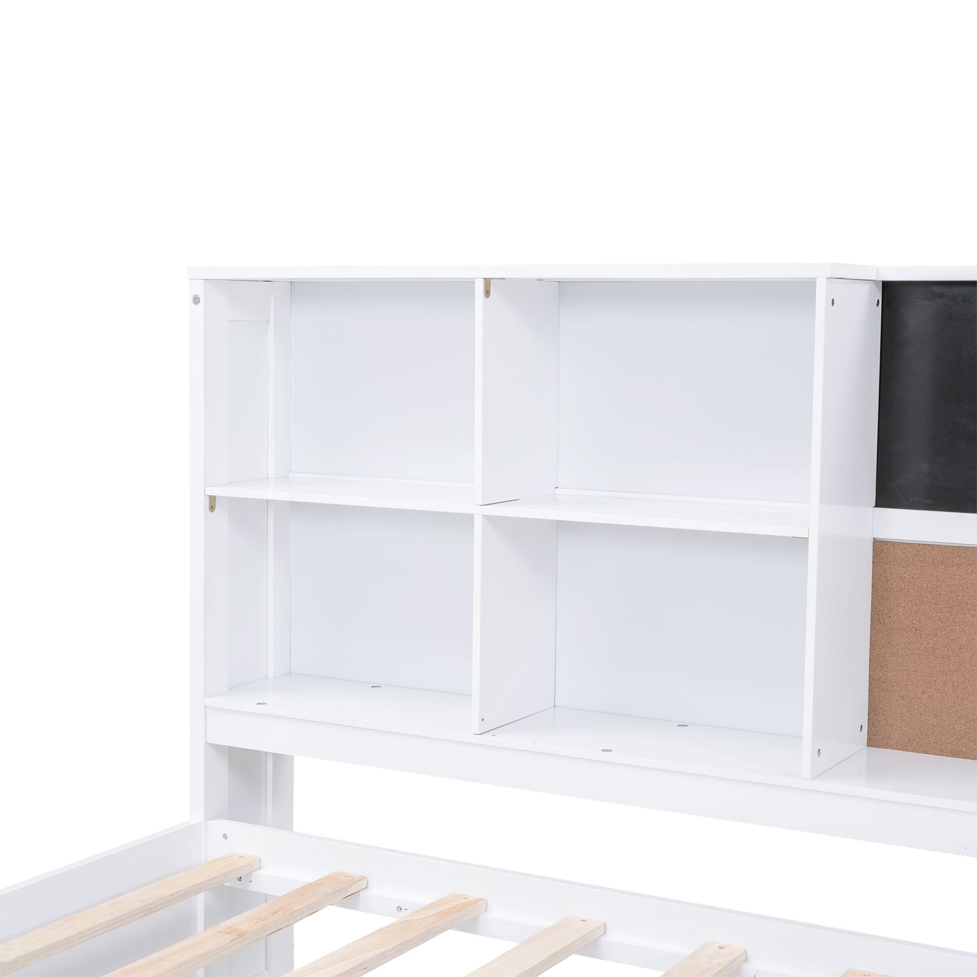 Twin Size Daybed with Storage Shelves, Blackboard, Cork board, USB Ports and Twin Size Trundle, White - Comfortable Living Decor