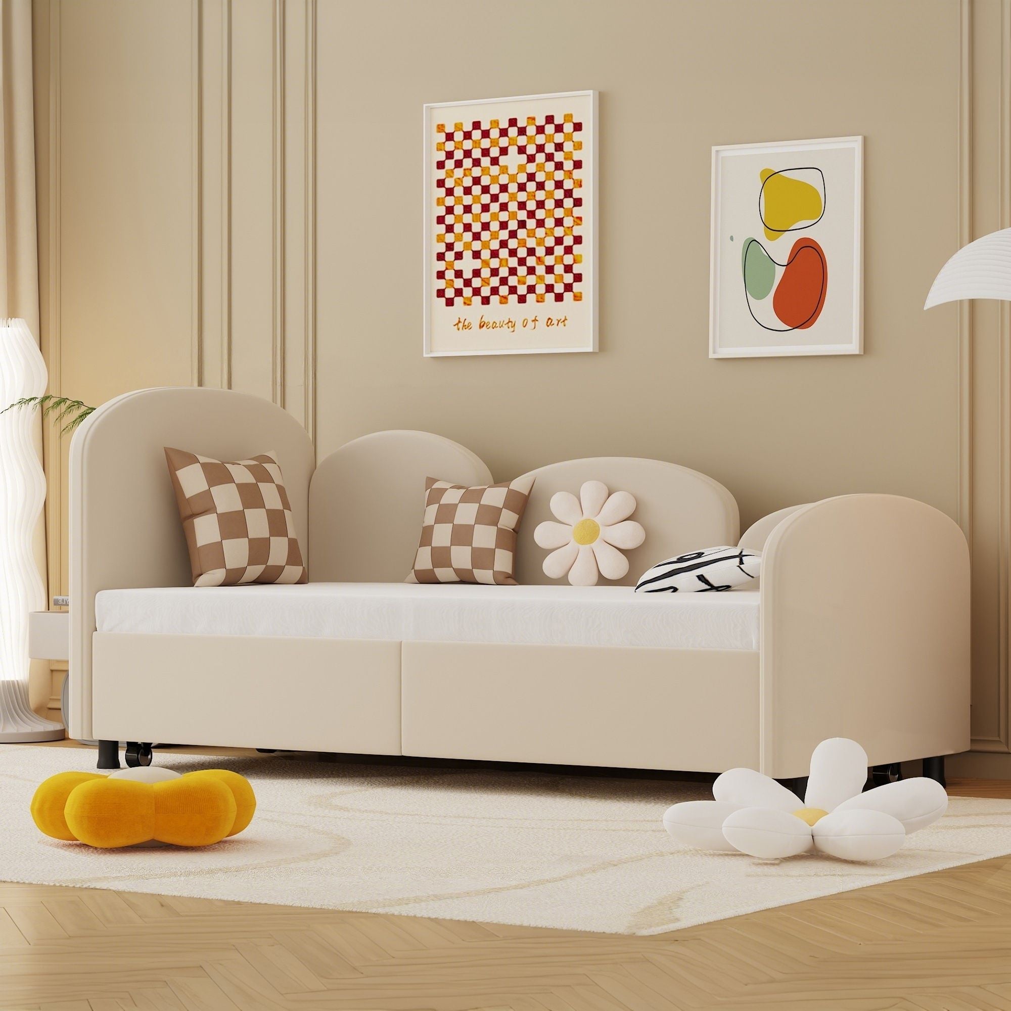 Twin Size Twin Size Bed frames With An Another Bed Frame, Velvet Upholstered Daybed, Modern Sofa Bed Daybed Frame for Bedroom Living Room, Suitable for Living Room, Kids Room, Bedroom (Beige) - Comfortable Living Decor