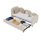 Twin Size Twin Size Bed frames With An Another Bed Frame, Velvet Upholstered Daybed, Modern Sofa Bed Daybed Frame for Bedroom Living Room, Suitable for Living Room, Kids Room, Bedroom (Beige) - Comfortable Living Decor