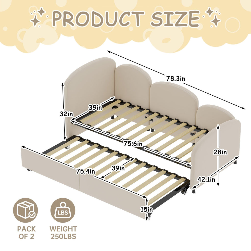 Twin Size Twin Size Bed frames With An Another Bed Frame, Velvet Upholstered Daybed, Modern Sofa Bed Daybed Frame for Bedroom Living Room, Suitable for Living Room, Kids Room, Bedroom (Beige) - Comfortable Living Decor