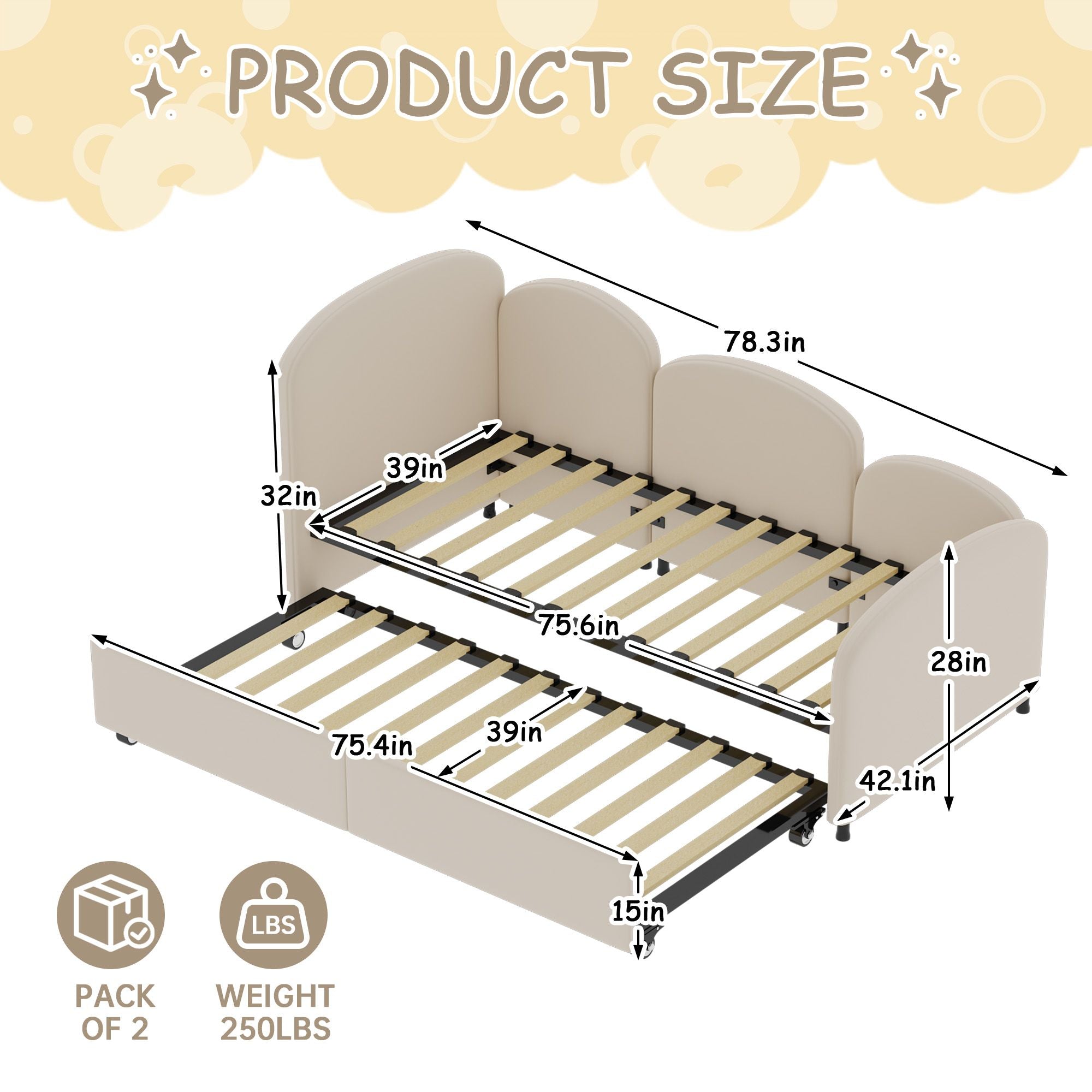 Twin Size Twin Size Bed frames With An Another Bed Frame, Velvet Upholstered Daybed, Modern Sofa Bed Daybed Frame for Bedroom Living Room, Suitable for Living Room, Kids Room, Bedroom (Beige) - Comfortable Living Decor
