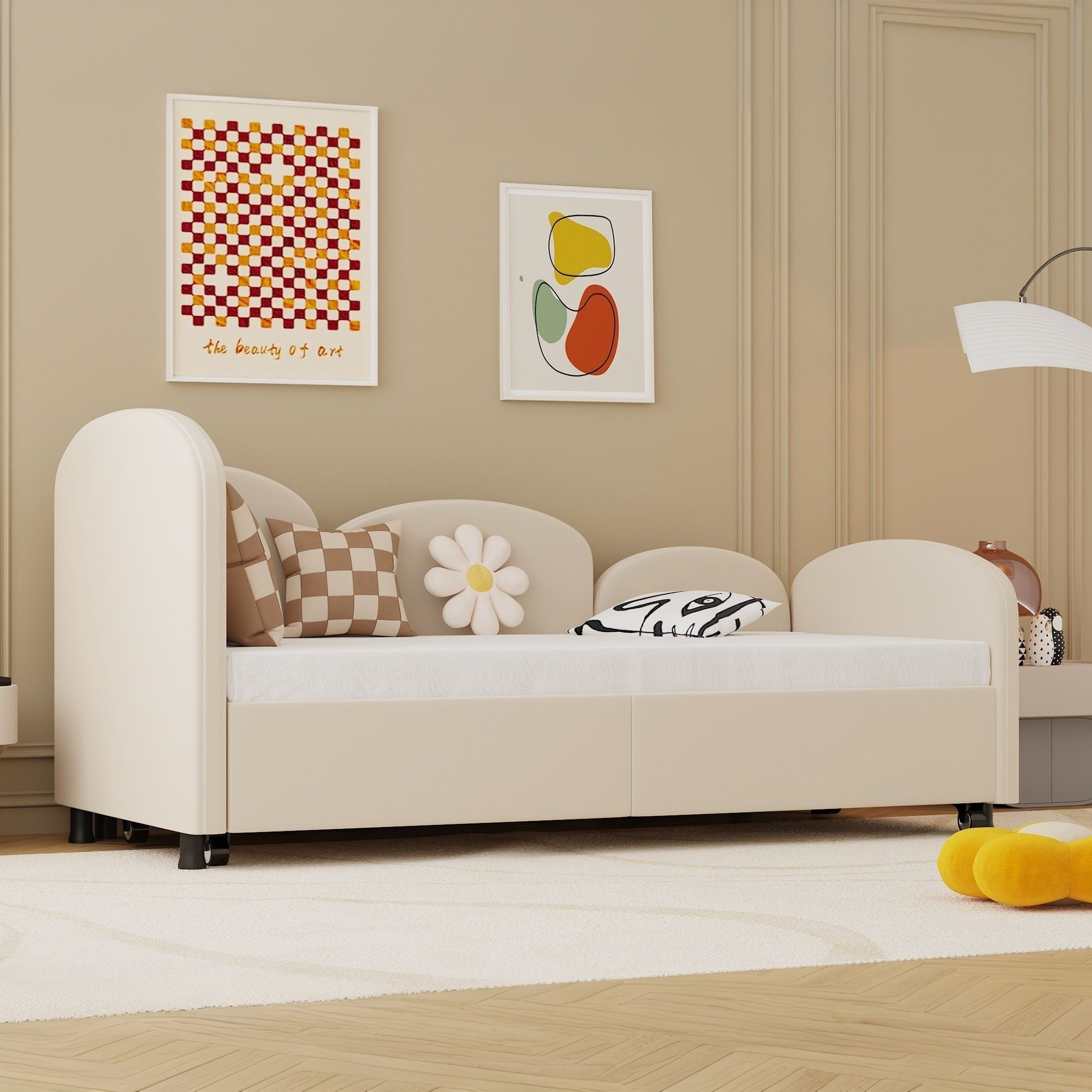 Twin Size Twin Size Bed frames With An Another Bed Frame, Velvet Upholstered Daybed, Modern Sofa Bed Daybed Frame for Bedroom Living Room, Suitable for Living Room, Kids Room, Bedroom (Beige) - Comfortable Living Decor