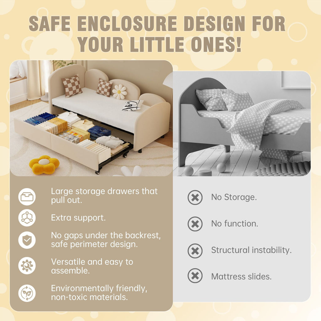 Twin Size Twin Size Bed frames With An Another Bed Frame, Velvet Upholstered Daybed, Modern Sofa Bed Daybed Frame for Bedroom Living Room, Suitable for Living Room, Kids Room, Bedroom (Beige) - Comfortable Living Decor