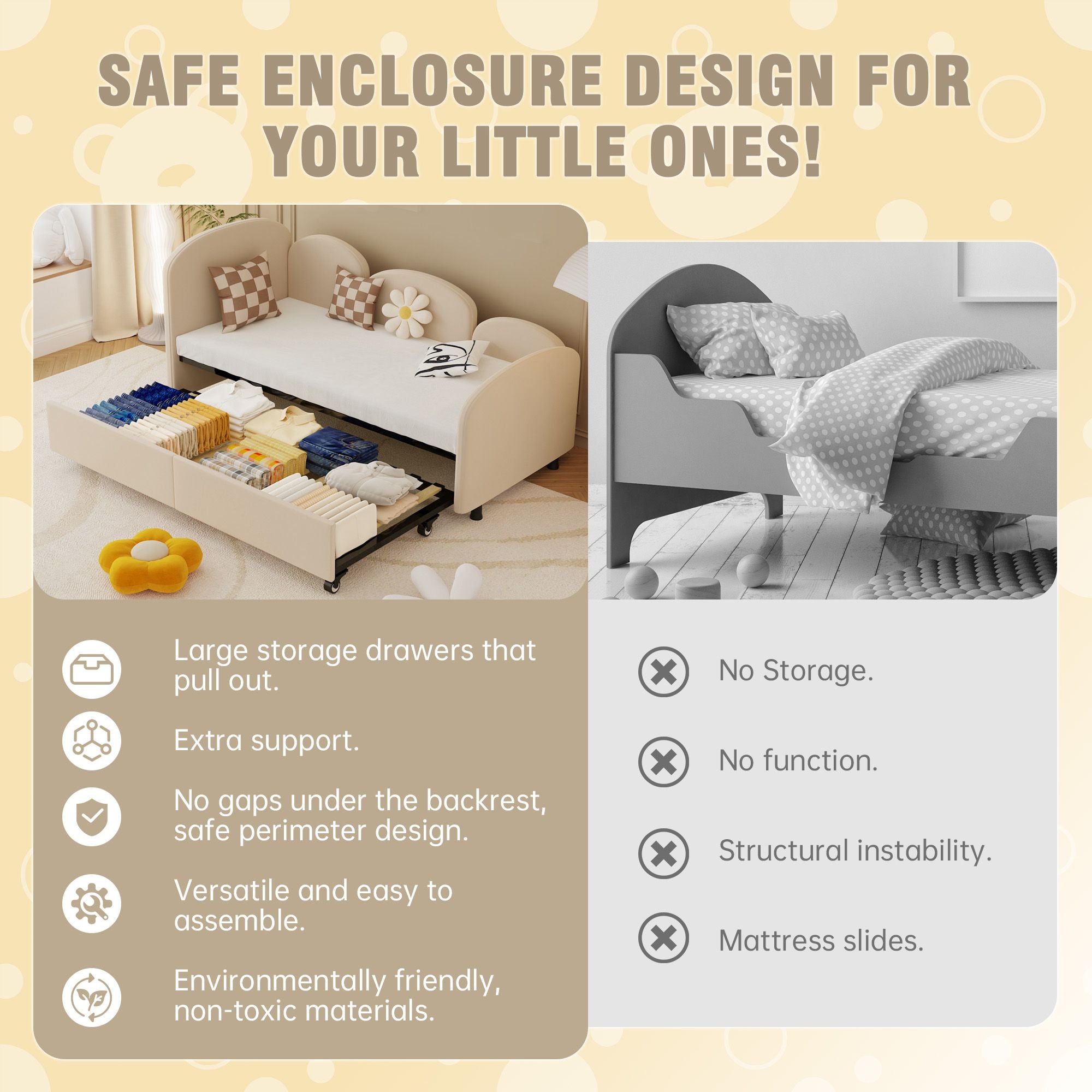 Twin Size Twin Size Bed frames With An Another Bed Frame, Velvet Upholstered Daybed, Modern Sofa Bed Daybed Frame for Bedroom Living Room, Suitable for Living Room, Kids Room, Bedroom (Beige) - Comfortable Living Decor