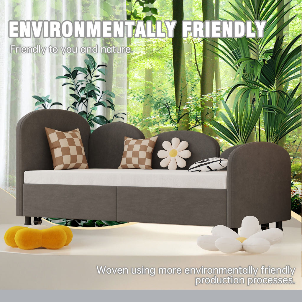 Twin Size Upholstered Daybed with Storage Drawers, Velvet Upholstered Daybed, Modern Sofa Bed Daybed Frame for Bedroom Living Room, Suitable for Living Room, Kids Room, Bedroom (Dark Gray) - Comfortable Living Decor