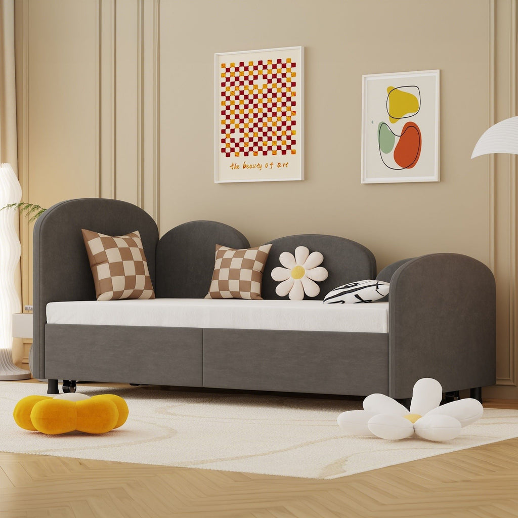 Twin Size Upholstered Daybed with Storage Drawers, Velvet Upholstered Daybed, Modern Sofa Bed Daybed Frame for Bedroom Living Room, Suitable for Living Room, Kids Room, Bedroom (Dark Gray) - Comfortable Living Decor