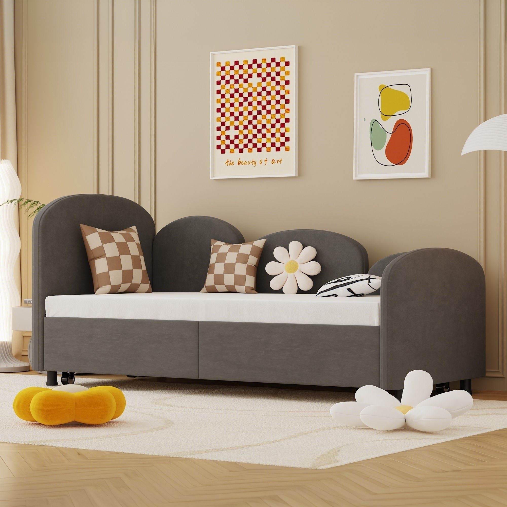Twin Size Upholstered Daybed with Storage Drawers, Velvet Upholstered Daybed, Modern Sofa Bed Daybed Frame for Bedroom Living Room, Suitable for Living Room, Kids Room, Bedroom (Dark Gray) - Comfortable Living Decor