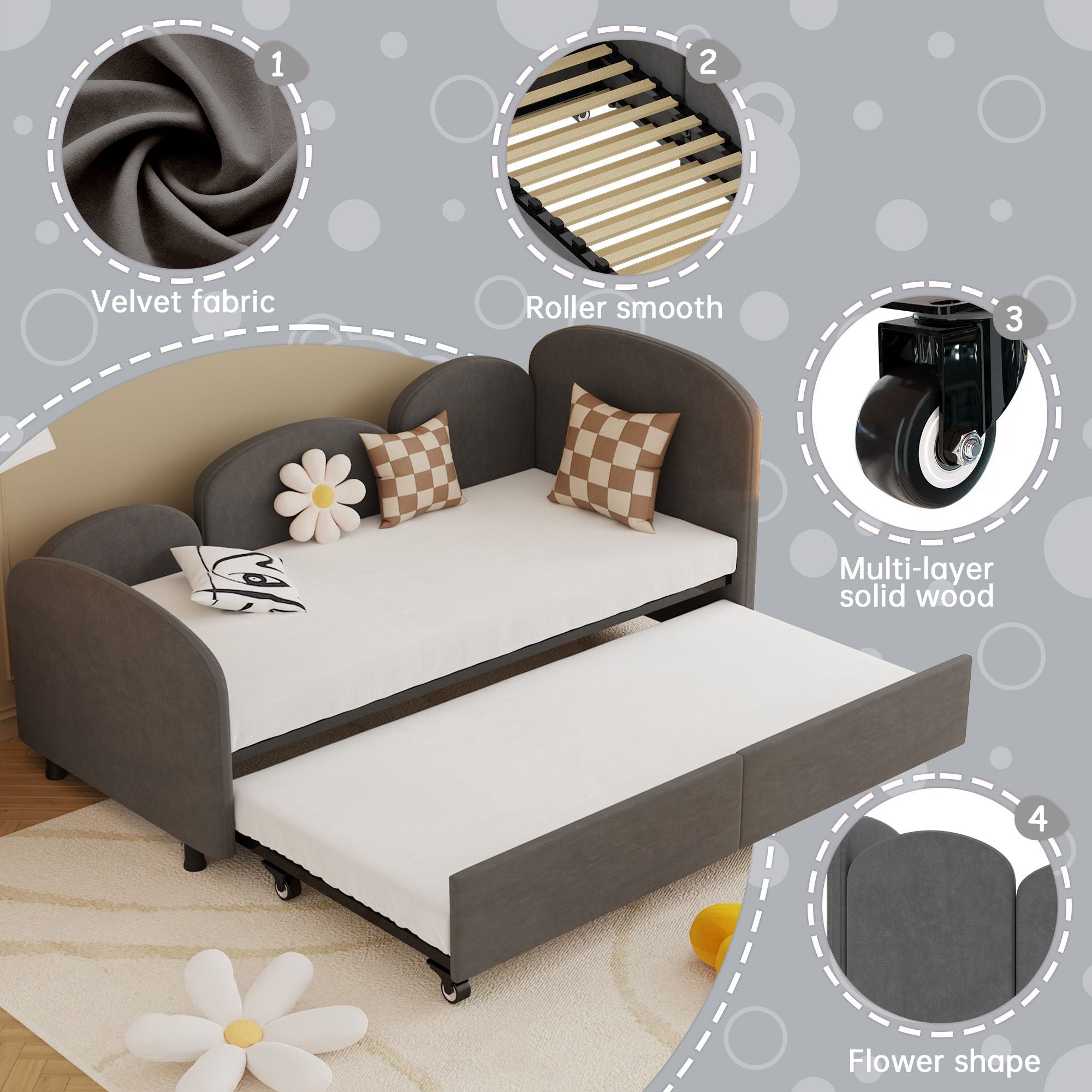 Twin Size Upholstered Daybed with Storage Drawers, Velvet Upholstered Daybed, Modern Sofa Bed Daybed Frame for Bedroom Living Room, Suitable for Living Room, Kids Room, Bedroom (Dark Gray) - Comfortable Living Decor