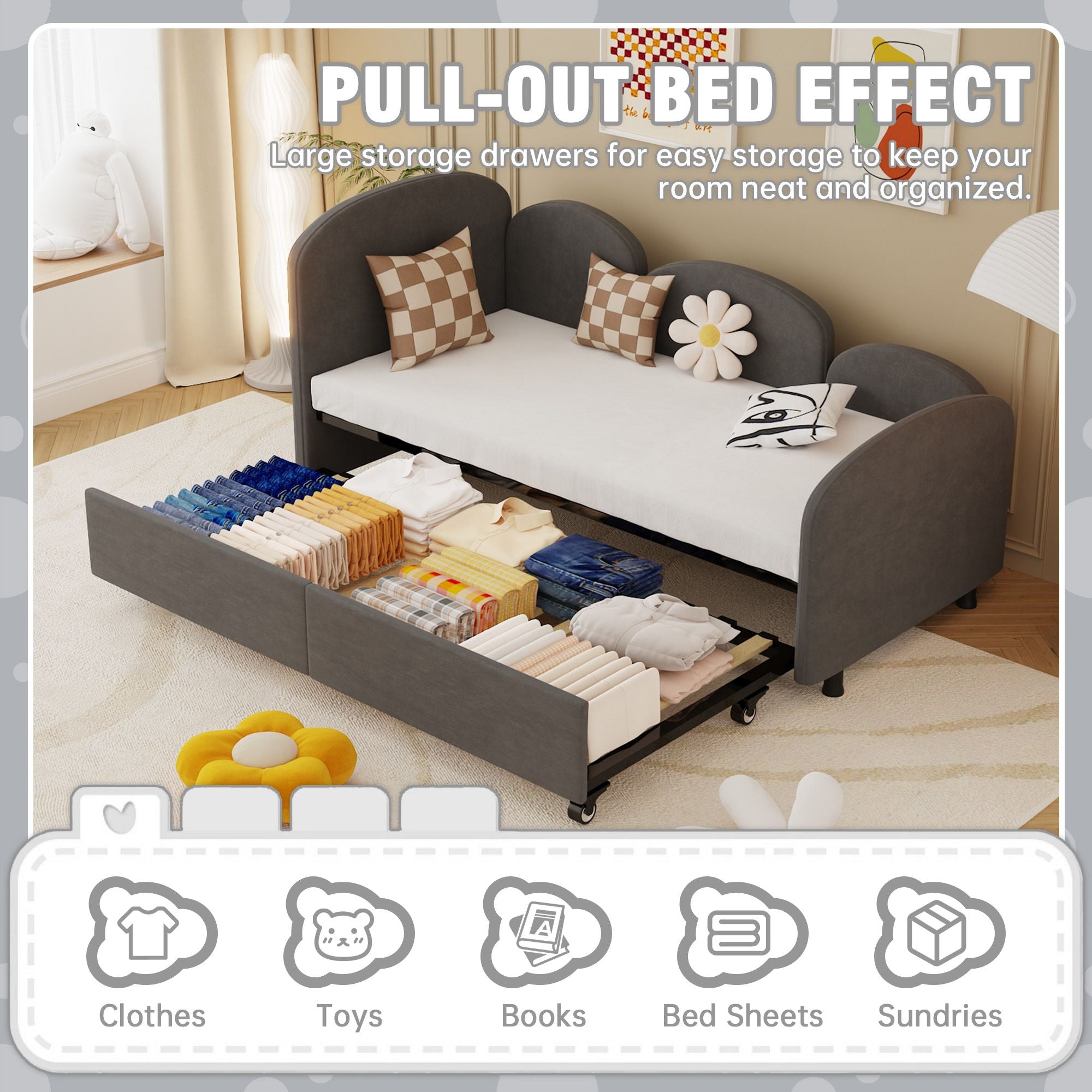 Twin Size Upholstered Daybed with Storage Drawers, Velvet Upholstered Daybed, Modern Sofa Bed Daybed Frame for Bedroom Living Room, Suitable for Living Room, Kids Room, Bedroom (Dark Gray) - Comfortable Living Decor