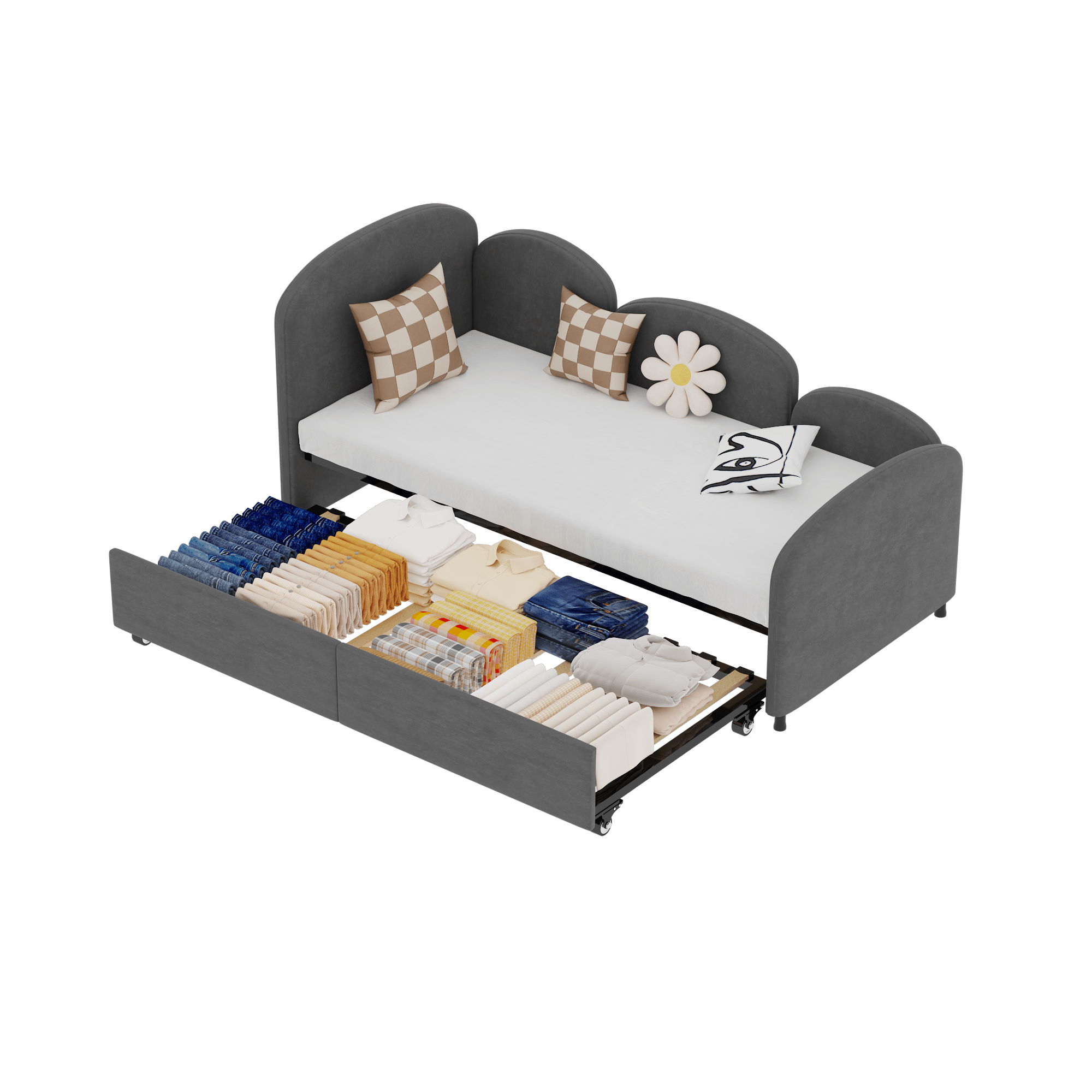 Twin Size Upholstered Daybed with Storage Drawers, Velvet Upholstered Daybed, Modern Sofa Bed Daybed Frame for Bedroom Living Room, Suitable for Living Room, Kids Room, Bedroom (Dark Gray) - Comfortable Living Decor