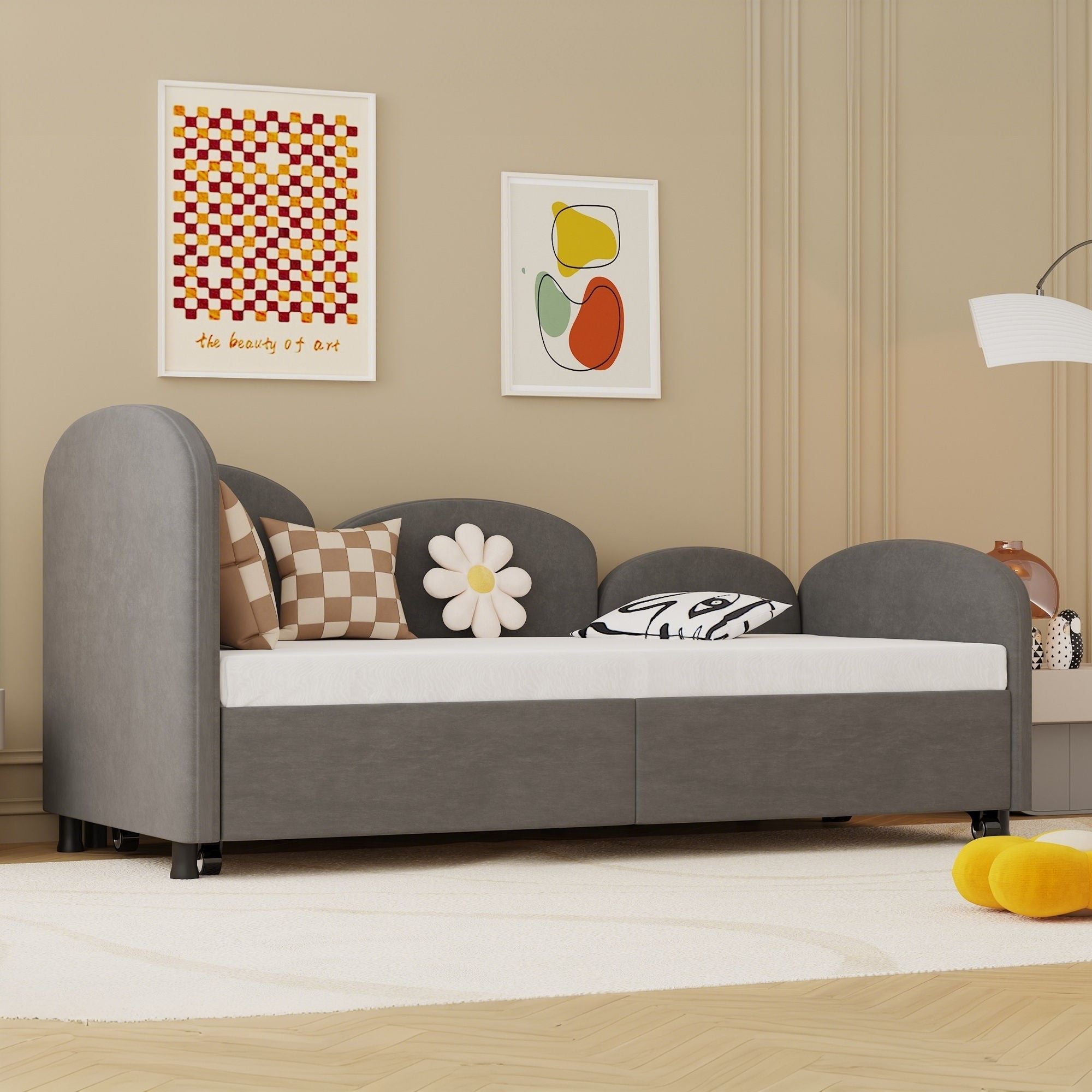 Twin Size Upholstered Daybed with Storage Drawers, Velvet Upholstered Daybed, Modern Sofa Bed Daybed Frame for Bedroom Living Room, Suitable for Living Room, Kids Room, Bedroom (Dark Gray) - Comfortable Living Decor