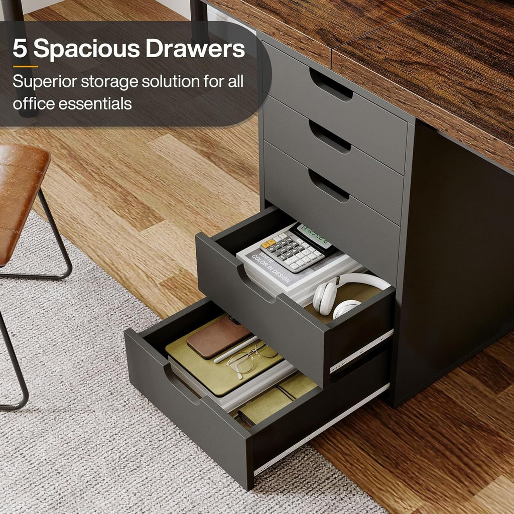Two Person Computer Desk with 5 Drawers, 78.7 Inches Extra Long Double Office Desk, Modern Simple Double Computer Desk Study Writing Table Workstation - Comfortable Living Decor