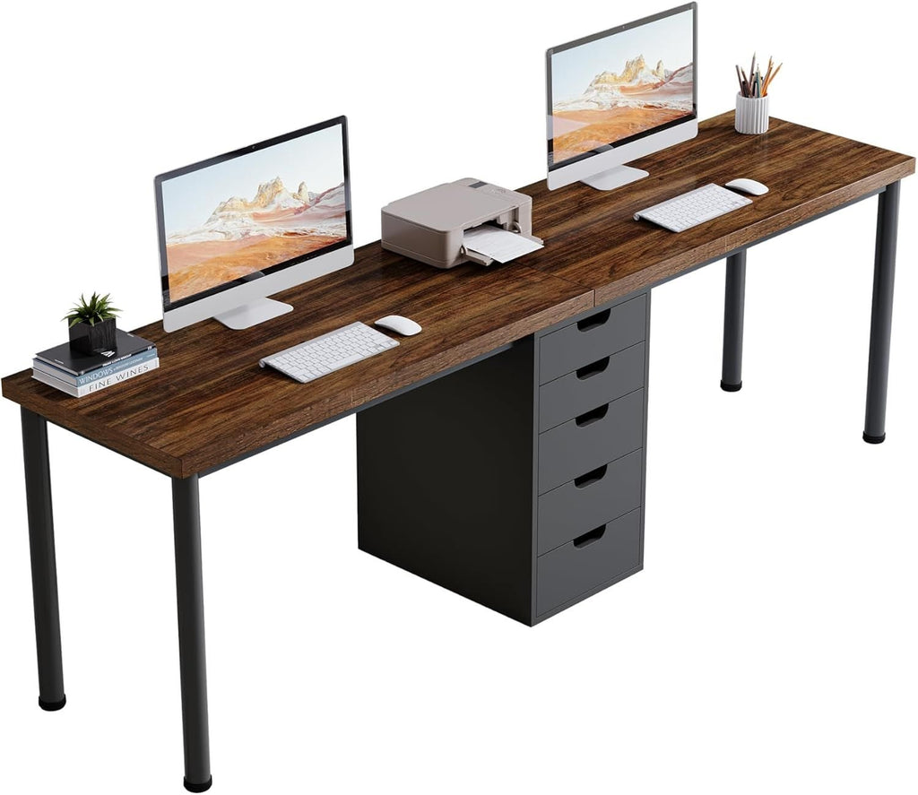Two Person Computer Desk with 5 Drawers, 78.7 Inches Extra Long Double Office Desk, Modern Simple Double Computer Desk Study Writing Table Workstation - Comfortable Living Decor