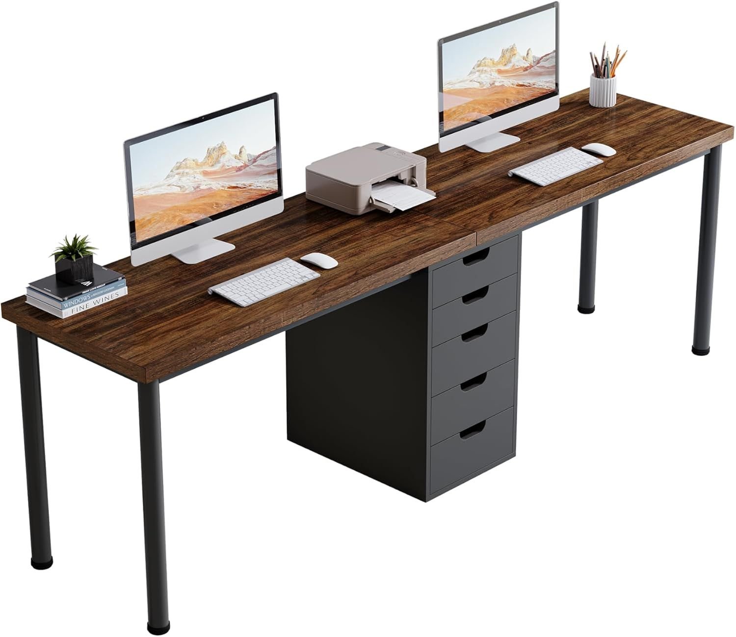 Two Person Computer Desk with 5 Drawers, 78.7 Inches Extra Long Double Office Desk, Modern Simple Double Computer Desk Study Writing Table Workstation - Comfortable Living Decor