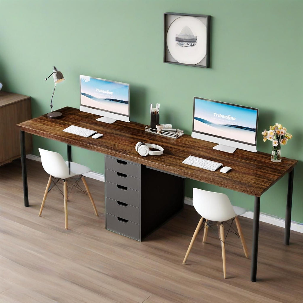 Two Person Computer Desk with 5 Drawers, 78.7 Inches Extra Long Double Office Desk, Modern Simple Double Computer Desk Study Writing Table Workstation - Comfortable Living Decor