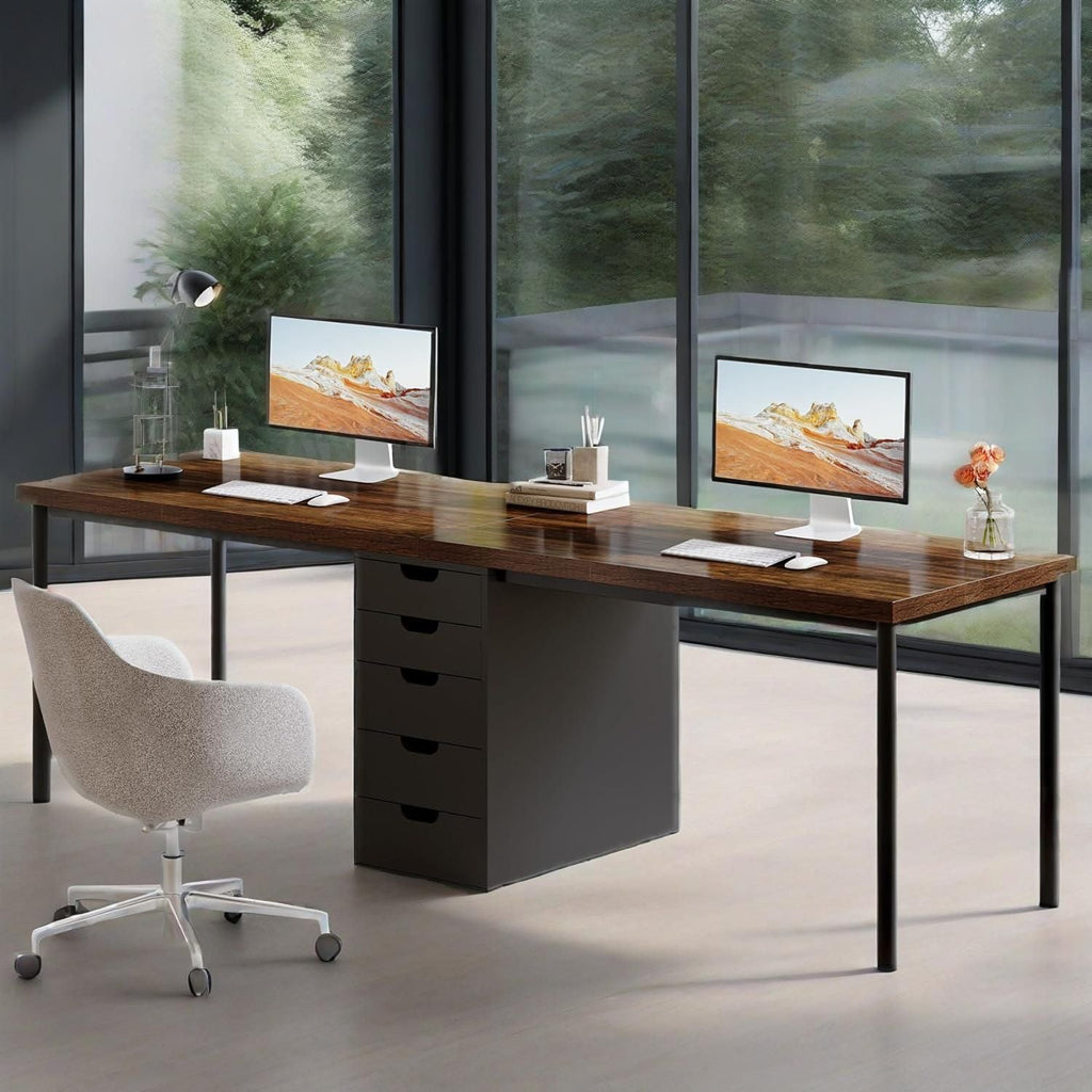 Two Person Computer Desk with 5 Drawers, 78.7 Inches Extra Long Double Office Desk, Modern Simple Double Computer Desk Study Writing Table Workstation - Comfortable Living Decor