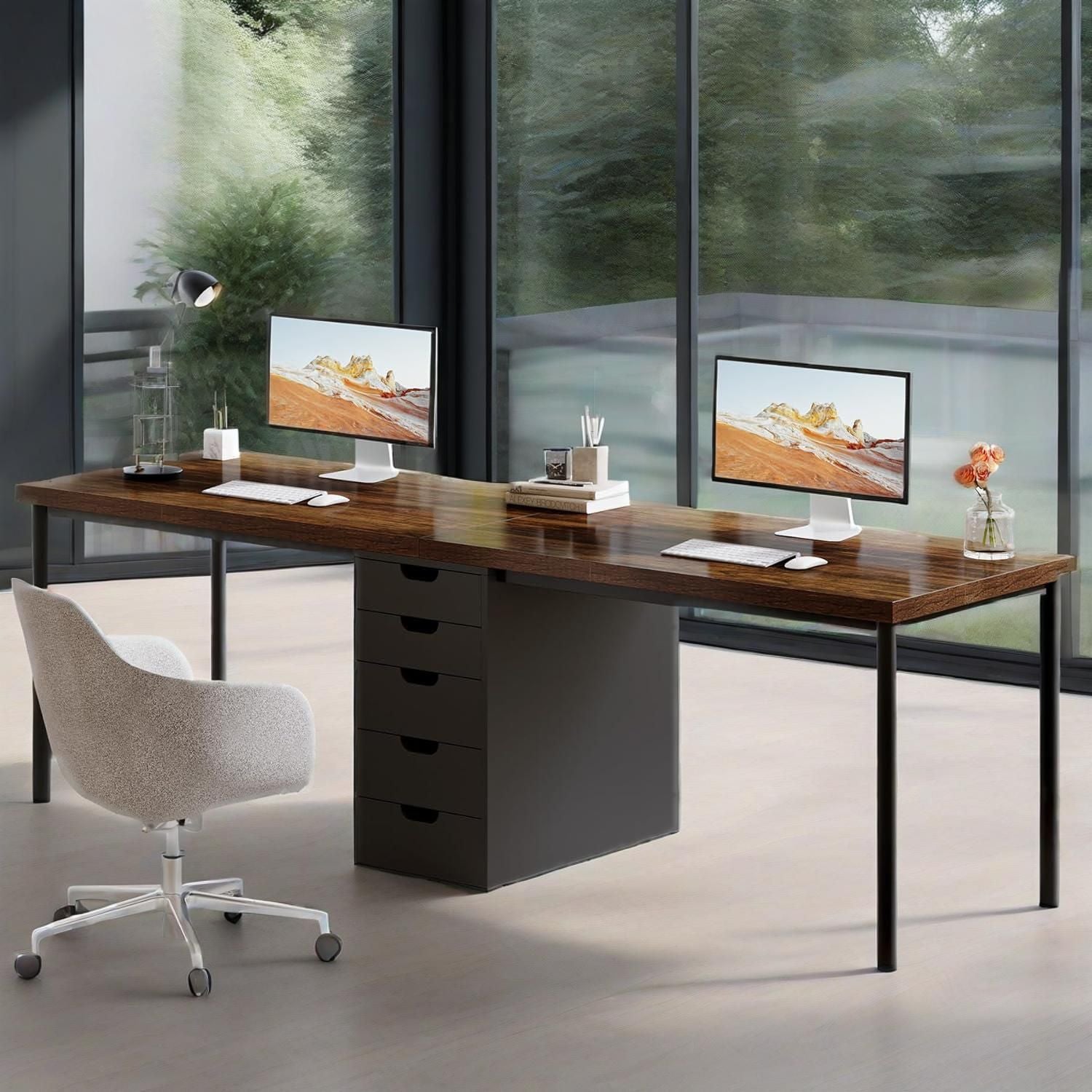 Two Person Computer Desk with 5 Drawers, 78.7 Inches Extra Long Double Office Desk, Modern Simple Double Computer Desk Study Writing Table Workstation - Comfortable Living Decor