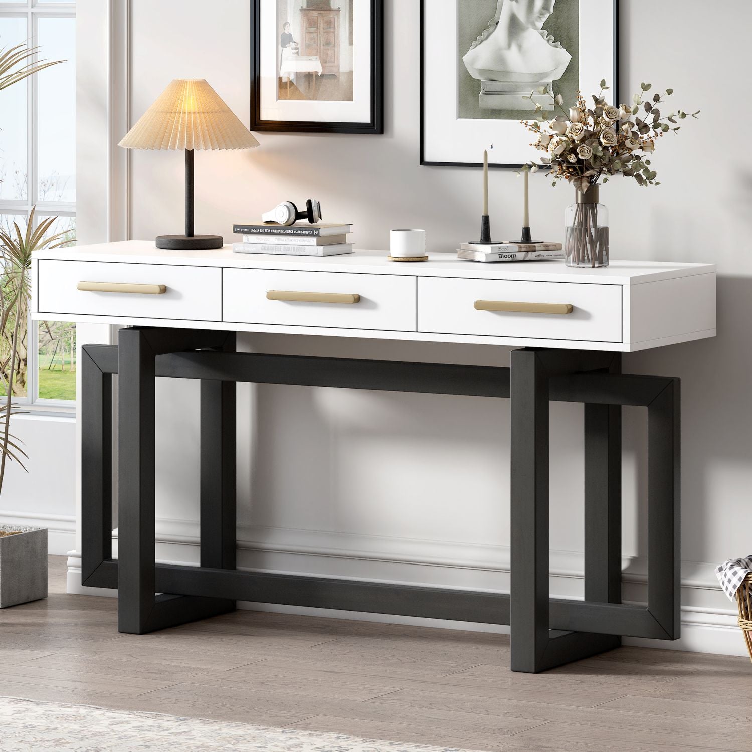 U_STYLE Elegant Console Table with Three Drawers, Extra Long Entryway Table for Entryway, Hallway, Living Room, Foyer, Corridor - Comfortable Living Decor