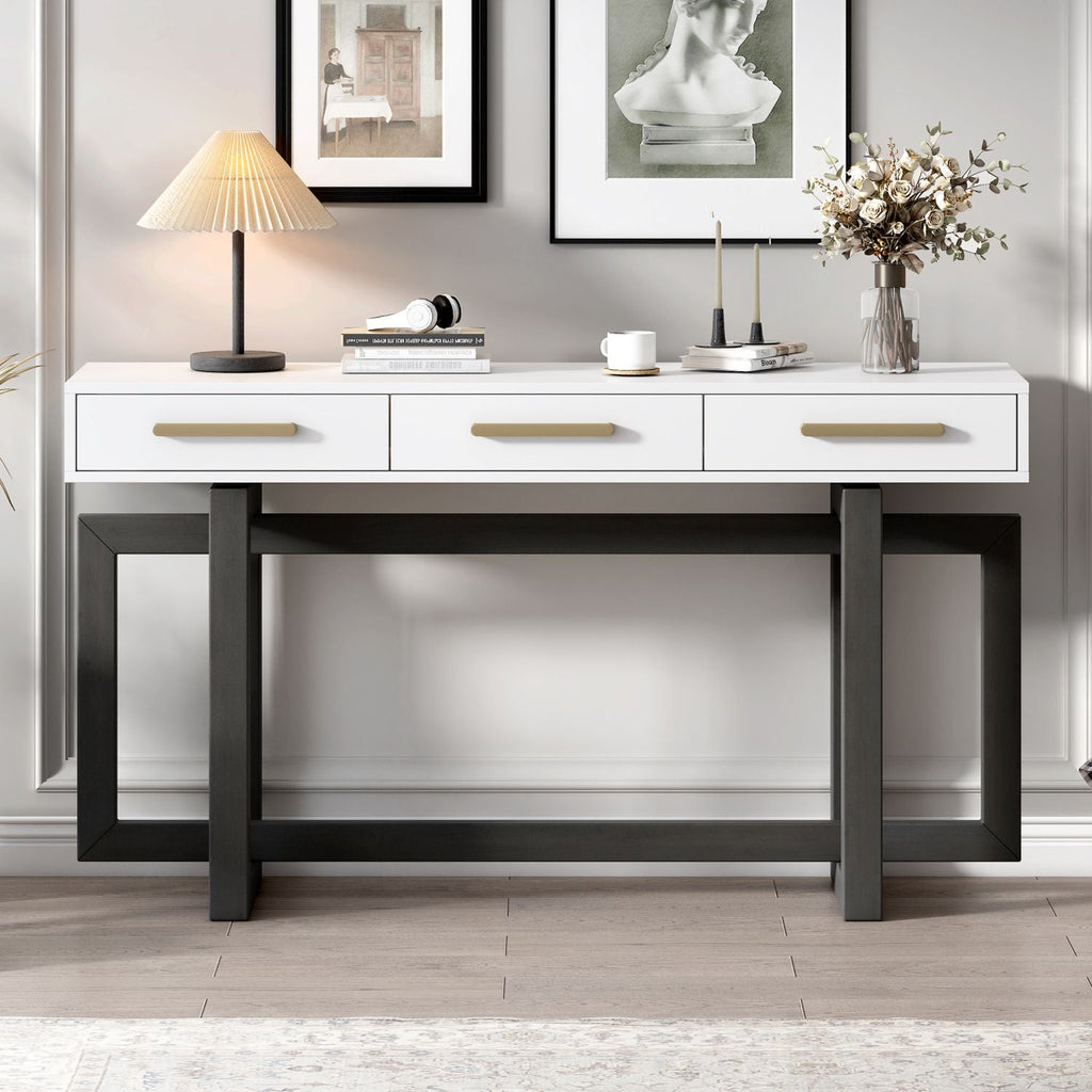 U_STYLE Elegant Console Table with Three Drawers, Extra Long Entryway Table for Entryway, Hallway, Living Room, Foyer, Corridor - Comfortable Living Decor