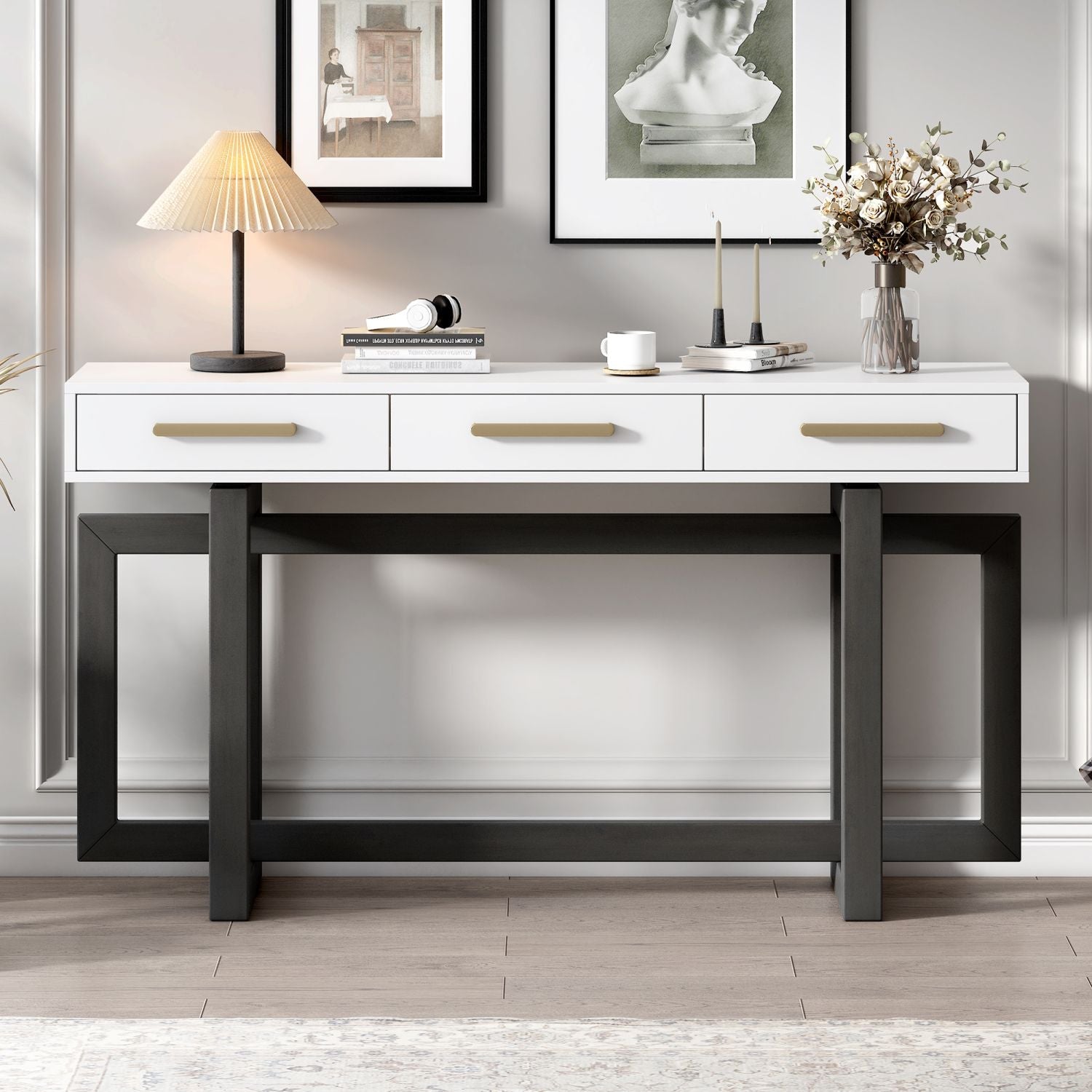 U_STYLE Elegant Console Table with Three Drawers, Extra Long Entryway Table for Entryway, Hallway, Living Room, Foyer, Corridor - Comfortable Living Decor
