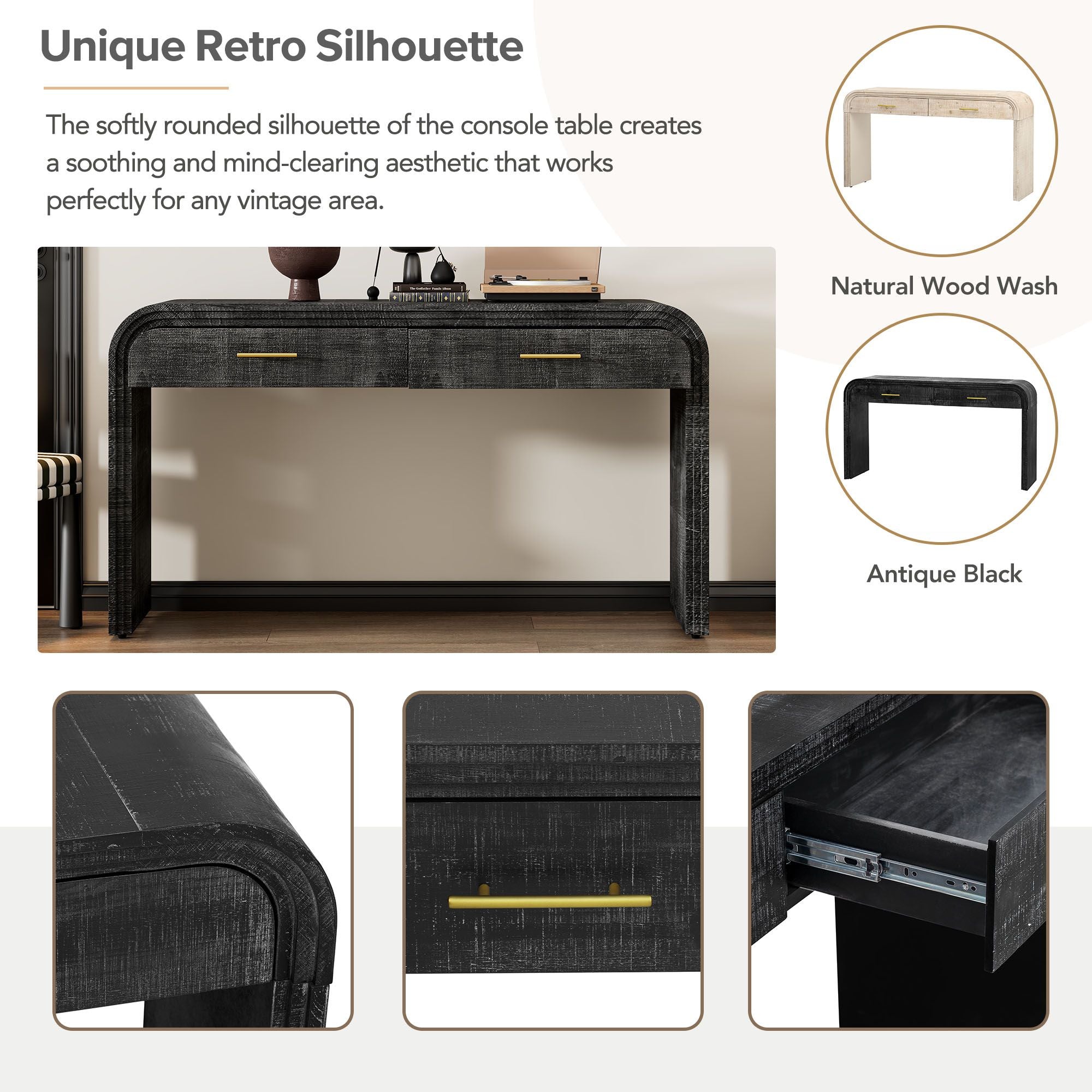 Unique Retro Silhouette Console Table with Open Style,Two Top Drawers for Entrance,Dinning Room,Living Room - Comfortable Living Decor