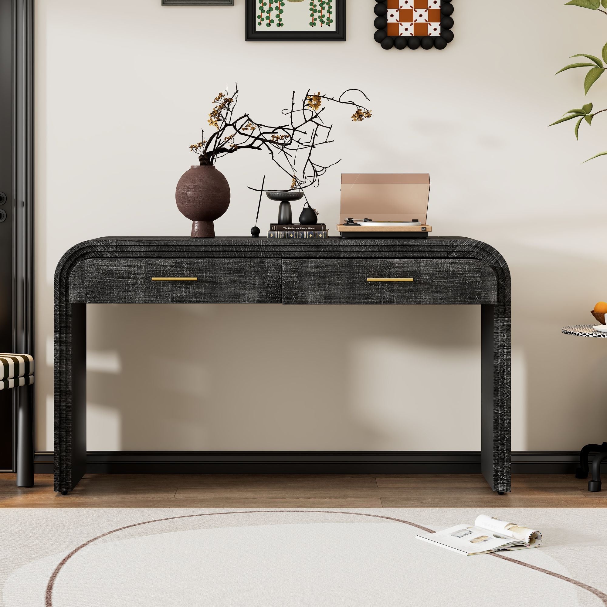 Unique Retro Silhouette Console Table with Open Style,Two Top Drawers for Entrance,Dinning Room,Living Room - Comfortable Living Decor