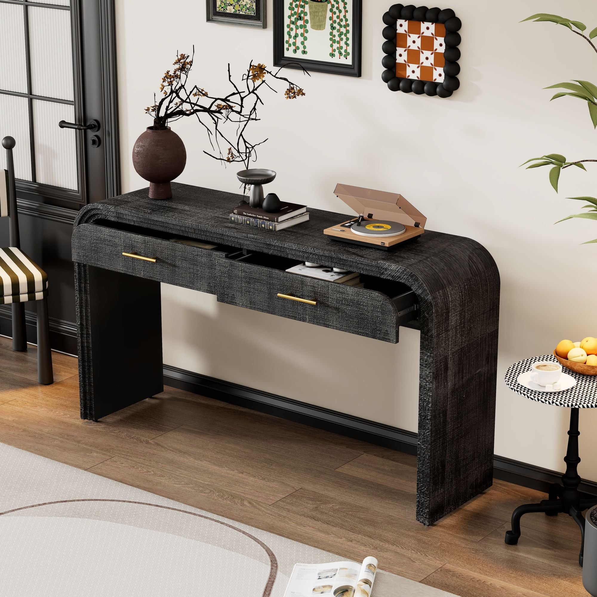 Unique Retro Silhouette Console Table with Open Style,Two Top Drawers for Entrance,Dinning Room,Living Room - Comfortable Living Decor
