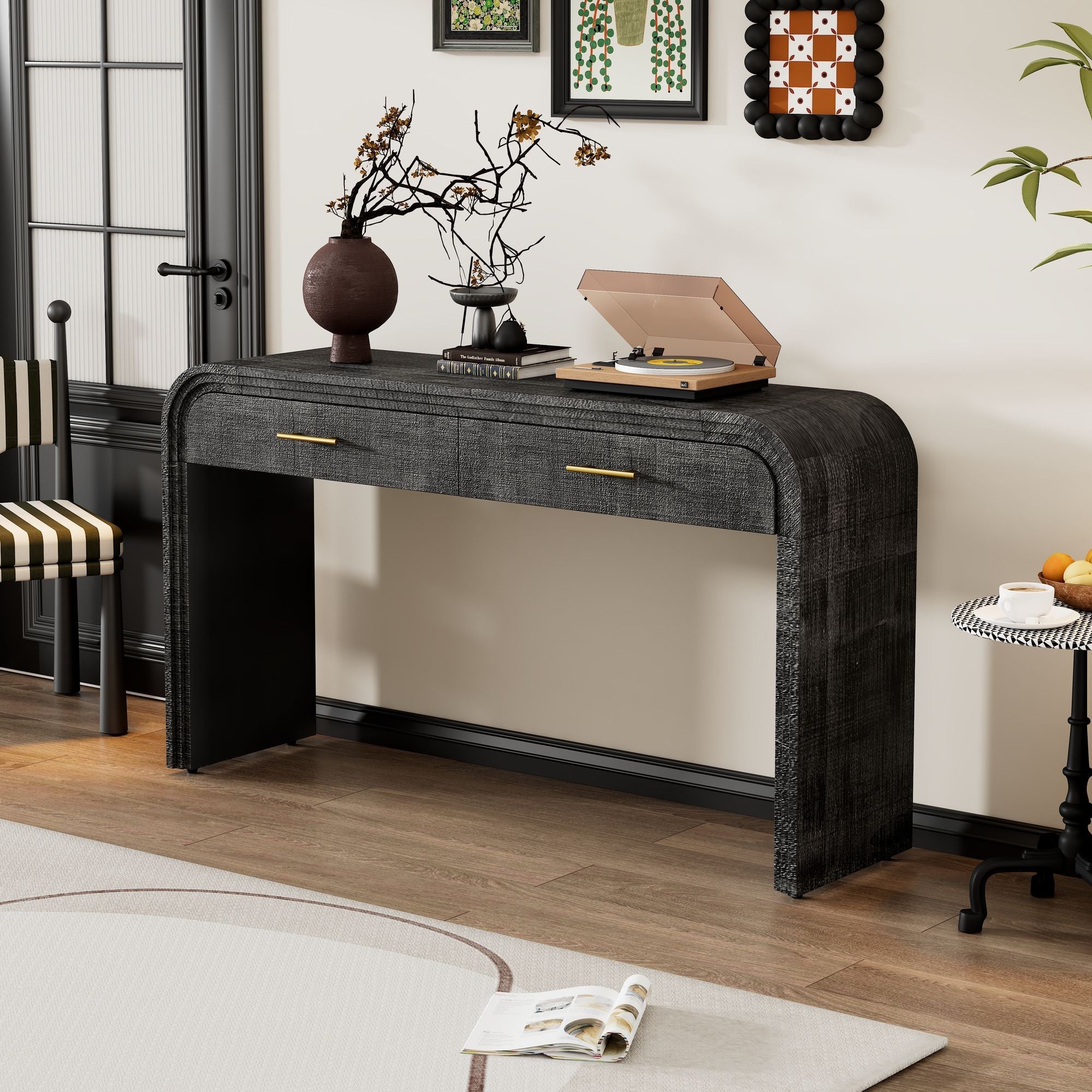 Unique Retro Silhouette Console Table with Open Style,Two Top Drawers for Entrance,Dinning Room,Living Room - Comfortable Living Decor