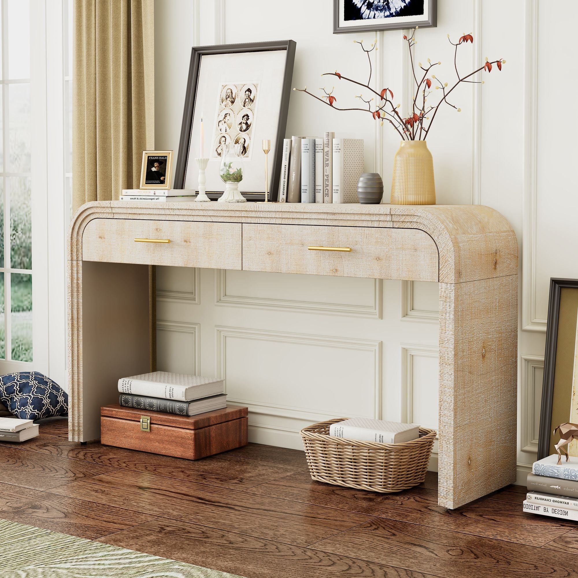 Unique Retro Silhouette Console Table with Open Style,Two Top Drawers for Entrance,Dinning Room,Living Room - Comfortable Living Decor