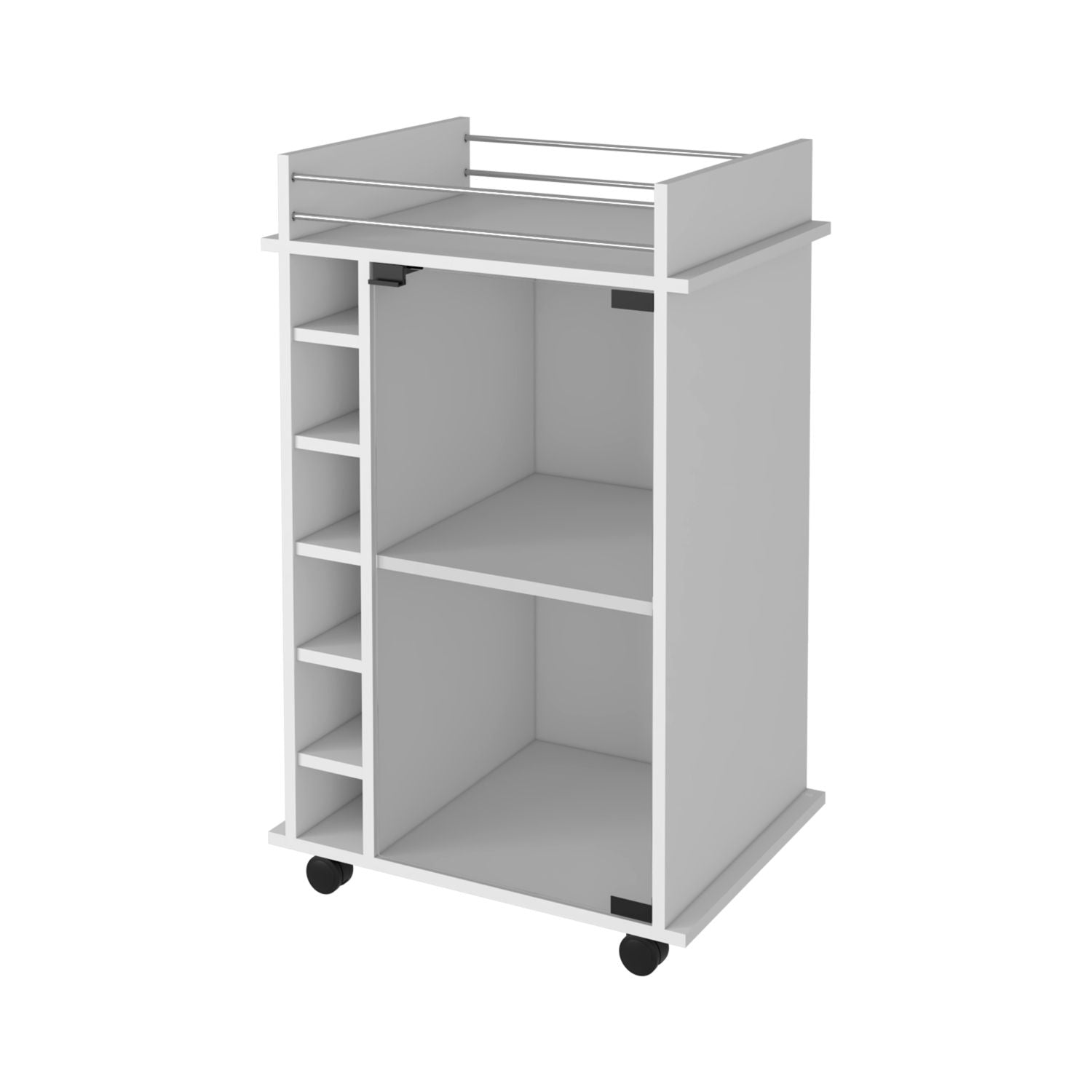 Vegas Bar Cart, Two Tier Cabinet With Glass Door, Six Cubbies For Liquor - Comfortable Living Decor