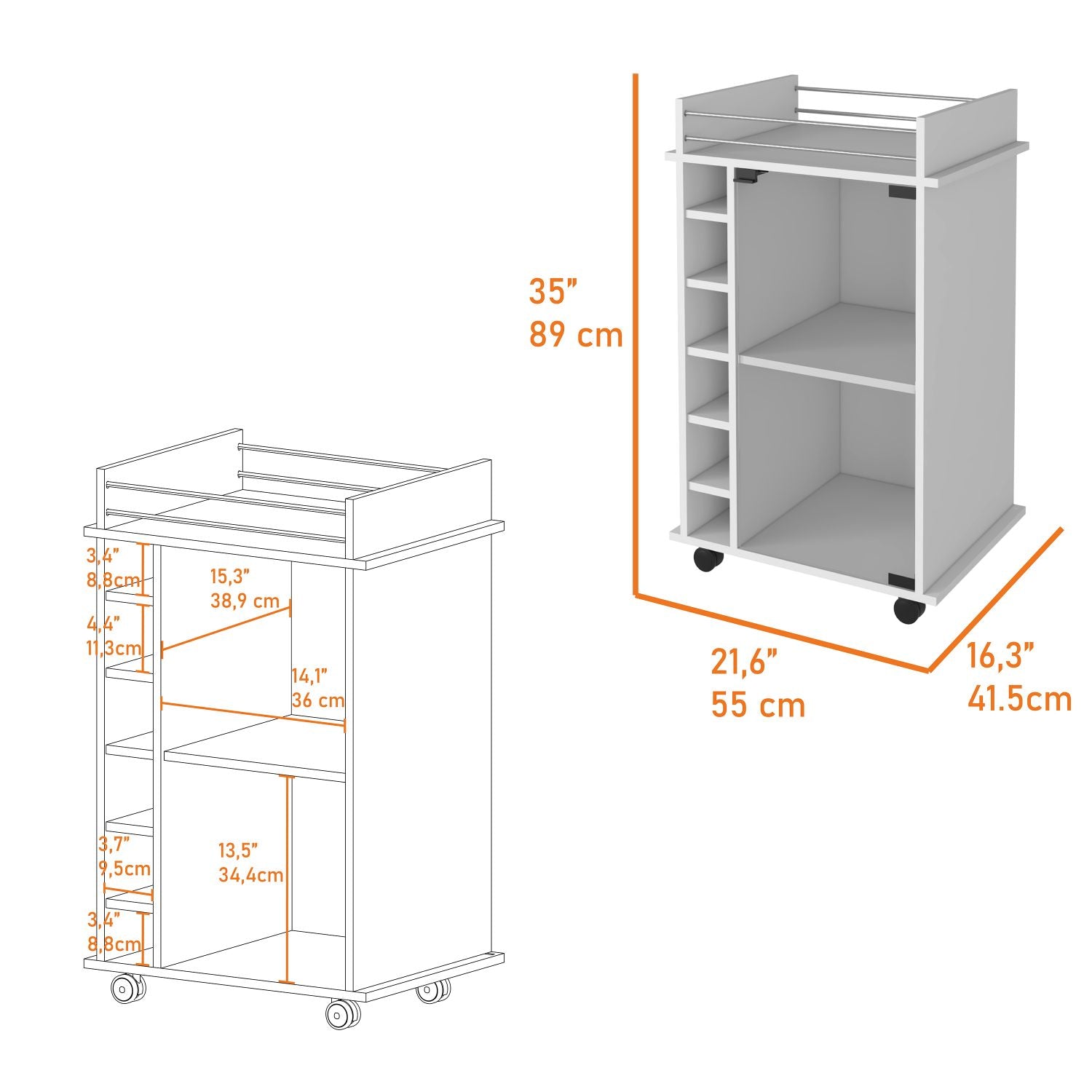 Vegas Bar Cart, Two Tier Cabinet With Glass Door, Six Cubbies For Liquor - Comfortable Living Decor