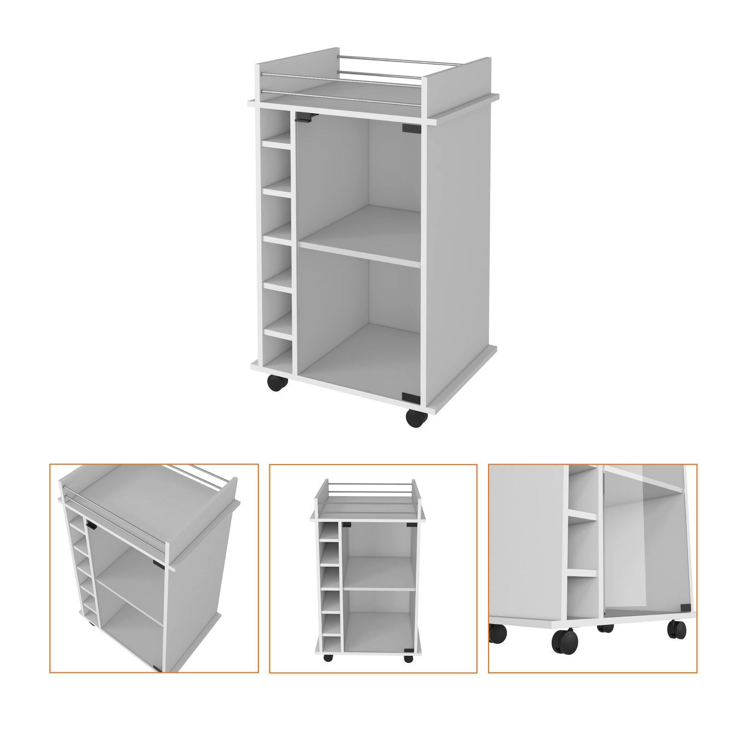 Vegas Bar Cart, Two Tier Cabinet With Glass Door, Six Cubbies For Liquor - Comfortable Living Decor