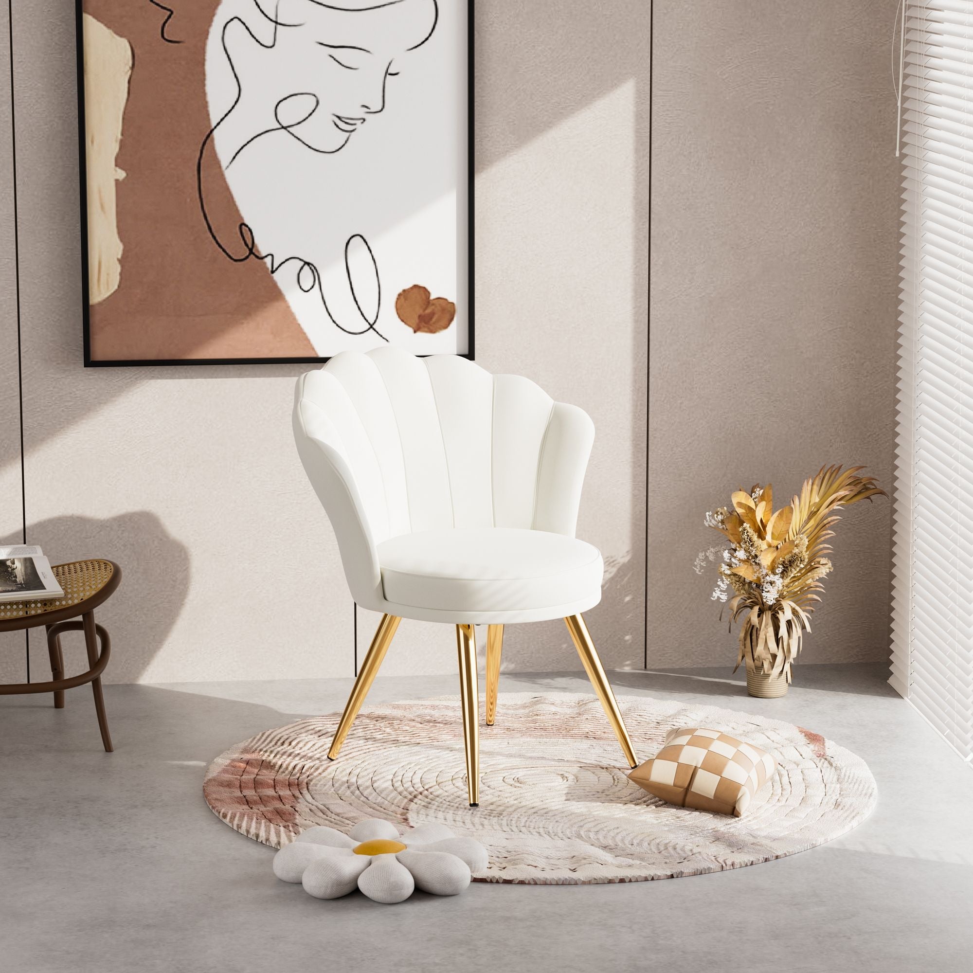 Velvet Accent Chair with Gold Metal Legs, Vanity Chair for Makeup Room, Upholstered Guest Chair for Living Room, Side Chair for Bedroom - Comfortable Living Decor