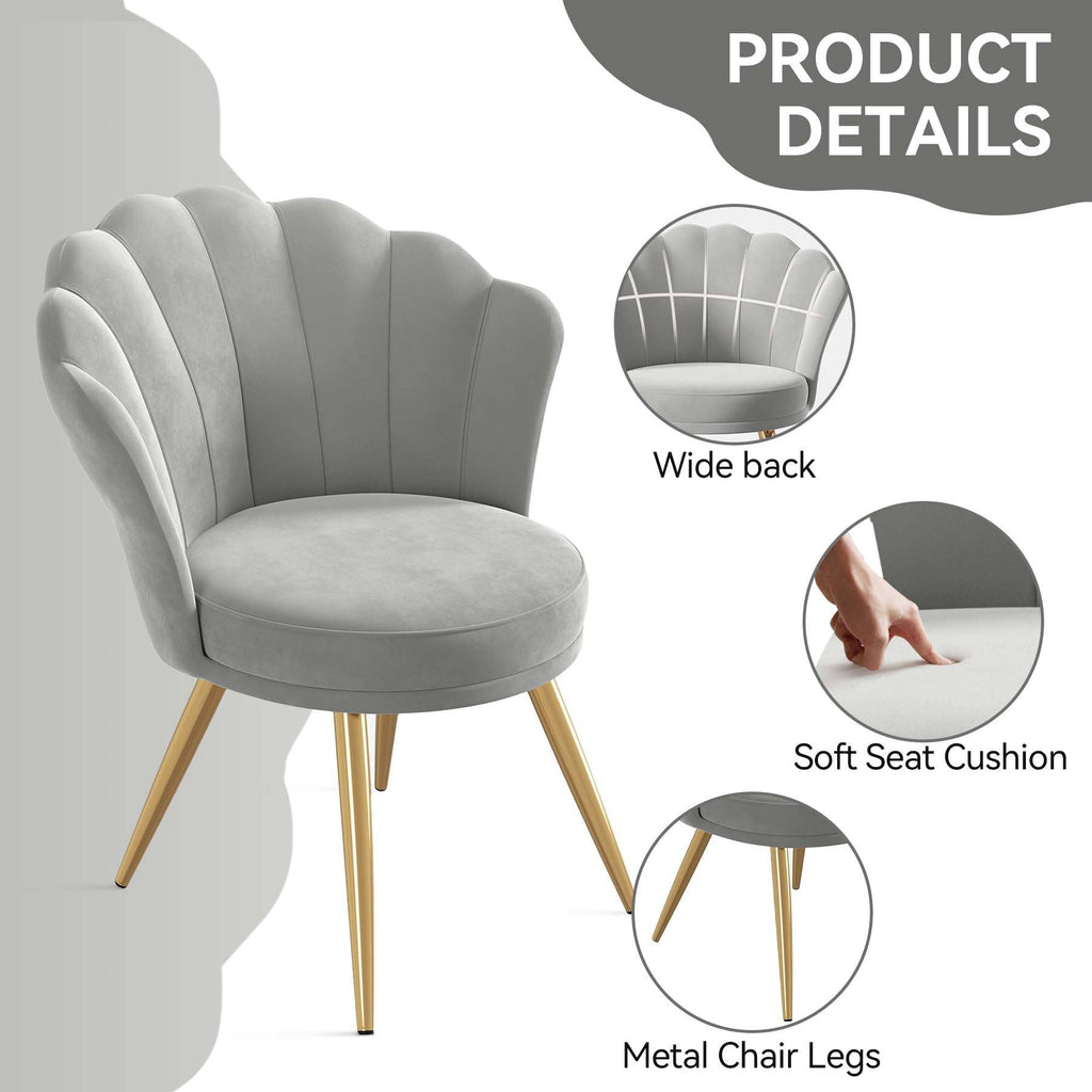 Velvet Accent Chair with Gold Metal Legs, Vanity Chair for Makeup Room, Upholstered Guest Chair for Living Room, Side Chair for Bedroom - Comfortable Living Decor