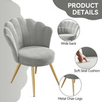 Velvet Accent Chair with Gold Metal Legs, Vanity Chair for Makeup Room, Upholstered Guest Chair for Living Room, Side Chair for Bedroom - Comfortable Living Decor