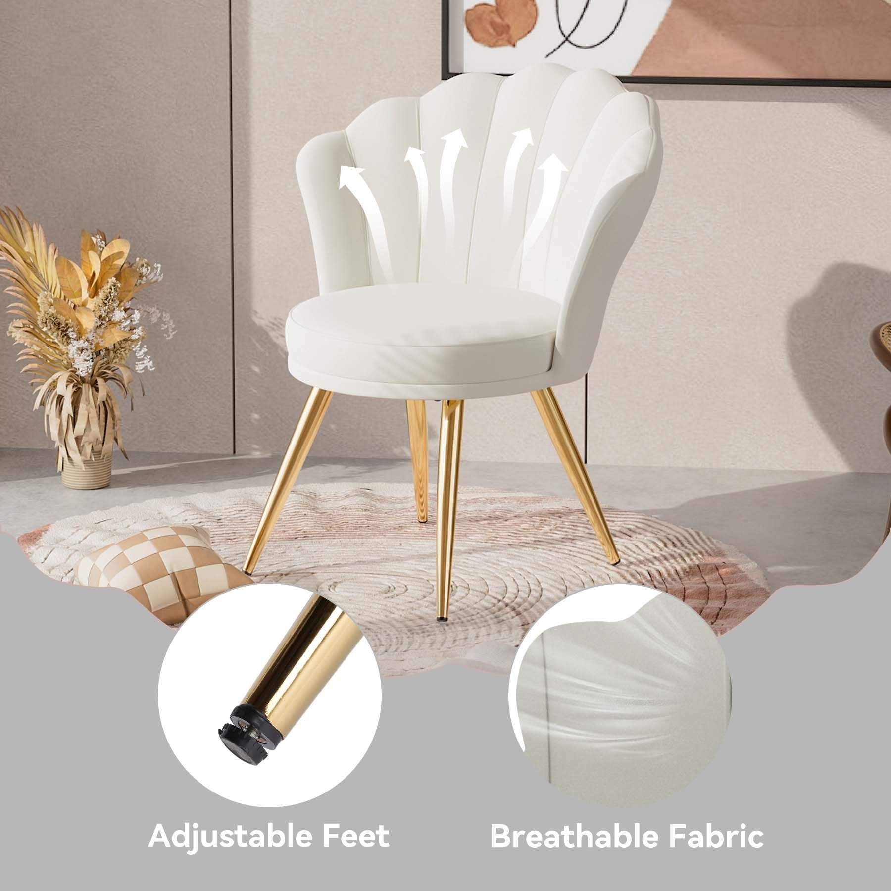 Velvet Accent Chair with Gold Metal Legs, Vanity Chair for Makeup Room, Upholstered Guest Chair for Living Room, Side Chair for Bedroom - Comfortable Living Decor