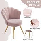 Velvet Accent Chair with Gold Metal Legs, Vanity Chair for Makeup Room, Upholstered Guest Chair for Living Room, Side Chair for Bedroom - Comfortable Living Decor