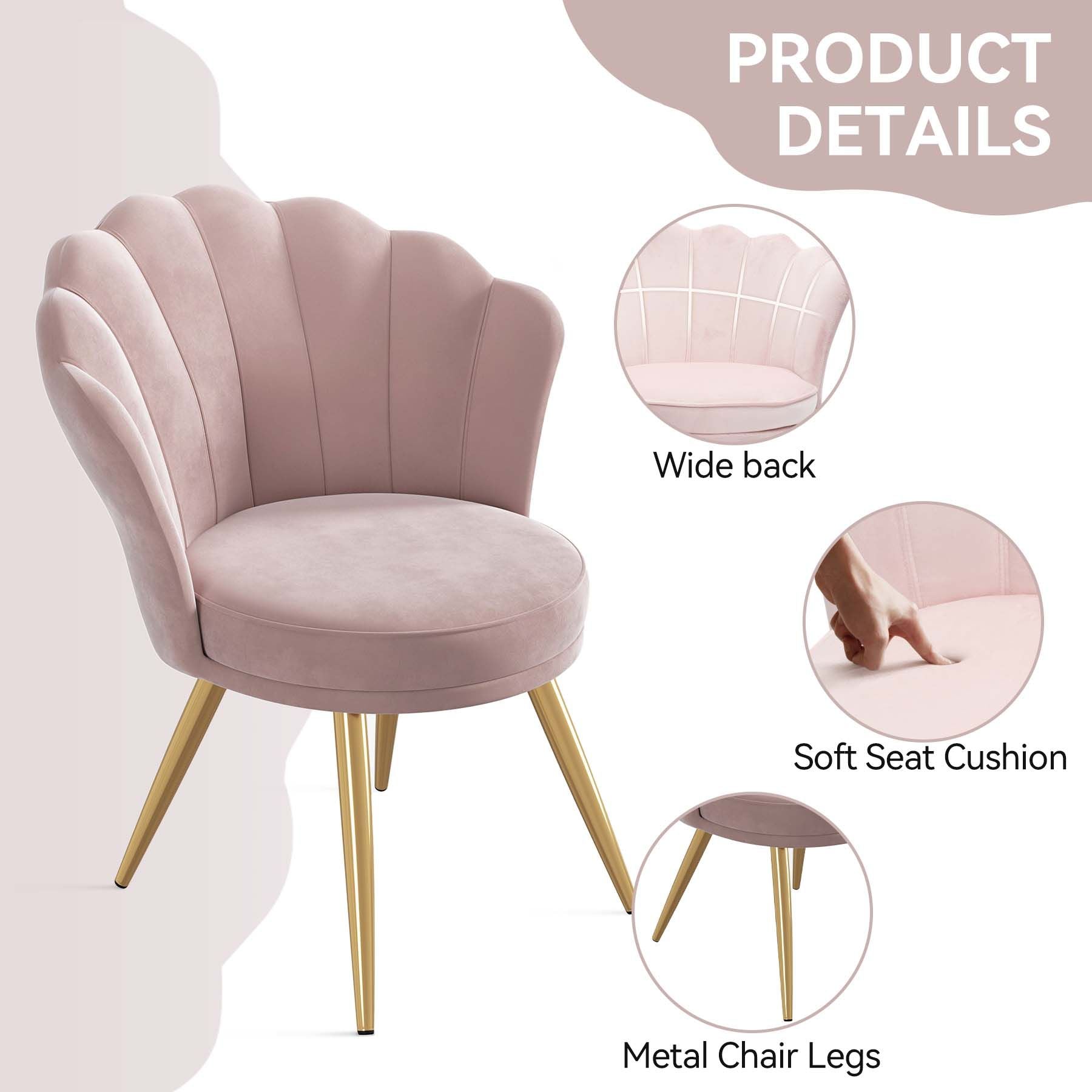 Velvet Accent Chair with Gold Metal Legs, Vanity Chair for Makeup Room, Upholstered Guest Chair for Living Room, Side Chair for Bedroom - Comfortable Living Decor