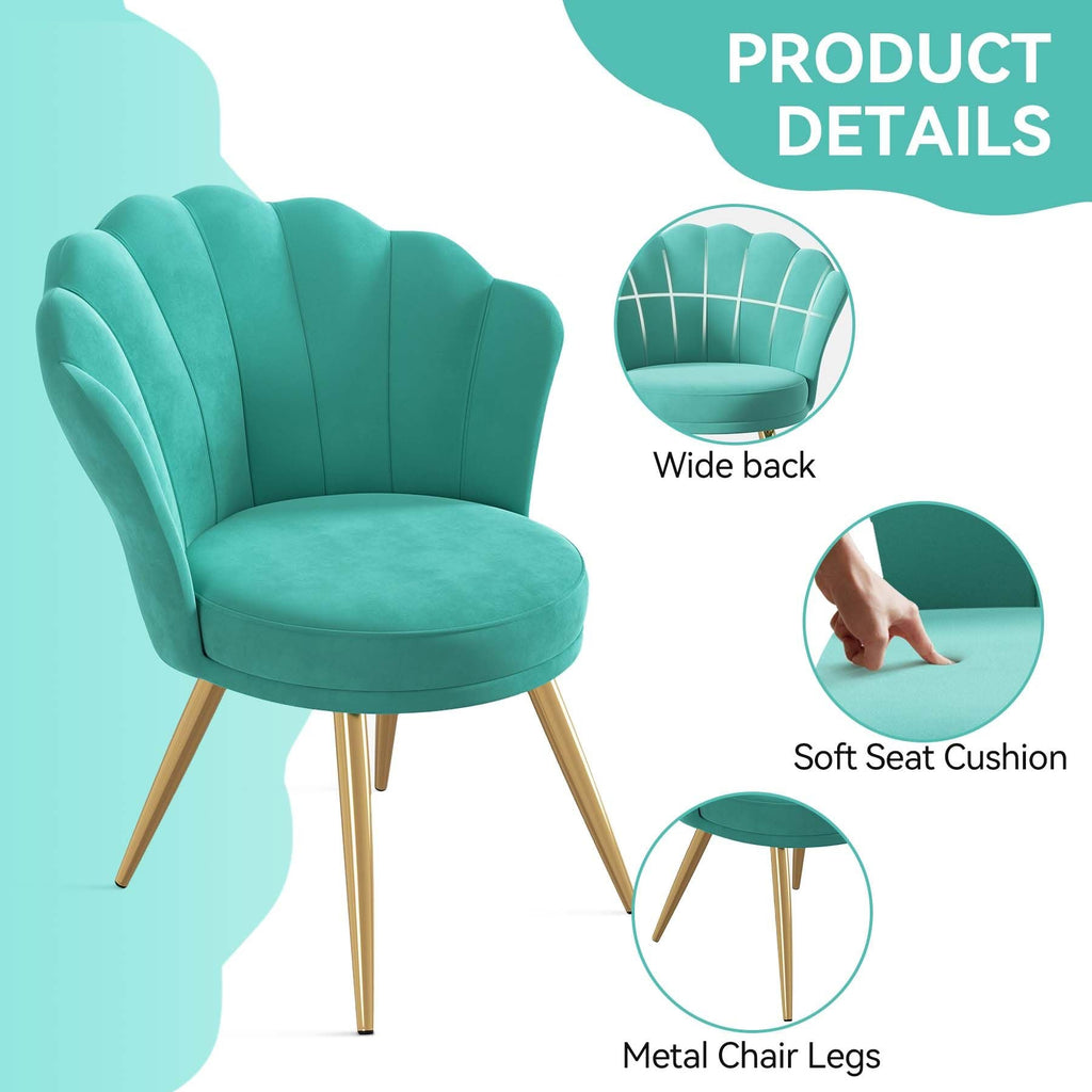 Velvet Accent Chair with Gold Metal Legs, Vanity Chair for Makeup Room, Upholstered Guest Chair for Living Room, Side Chair for Bedroom - Comfortable Living Decor