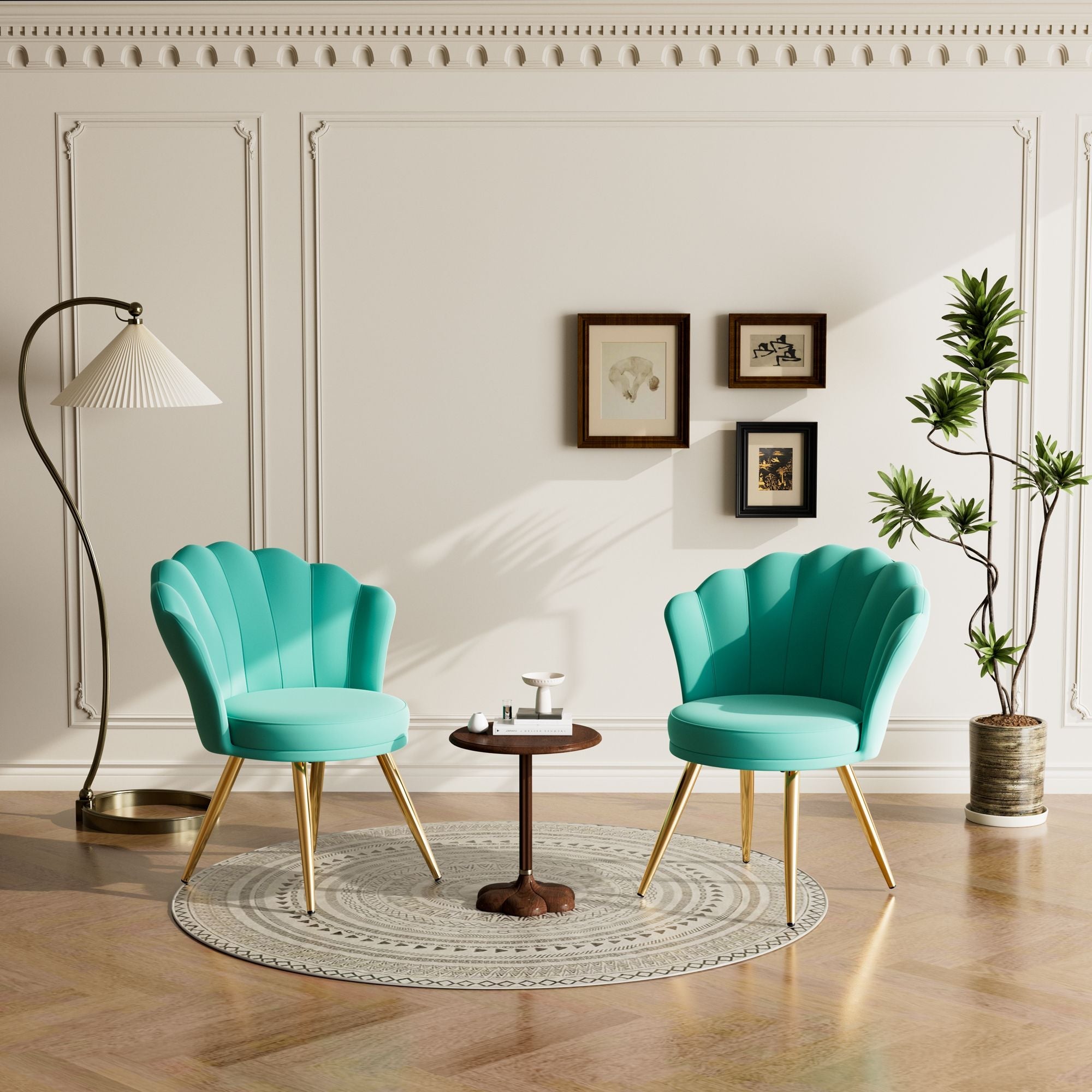 Velvet Accent Chair with Gold Metal Legs, Vanity Chair for Makeup Room, Upholstered Guest Chair for Living Room, Side Chair for Bedroom - Comfortable Living Decor