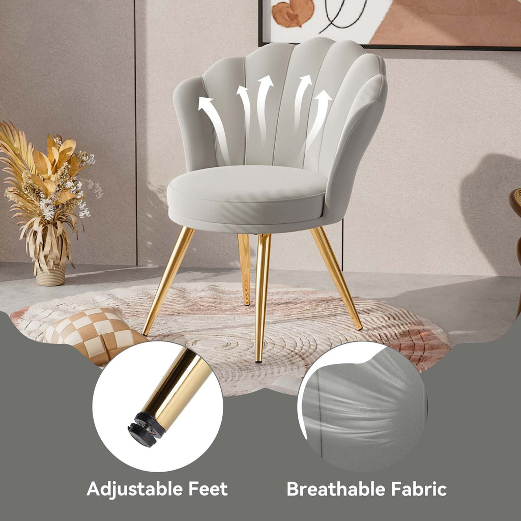 Velvet Accent Chair with Gold Metal Legs, Vanity Chair for Makeup Room, Upholstered Guest Chair for Living Room, Side Chair for Bedroom - Comfortable Living Decor
